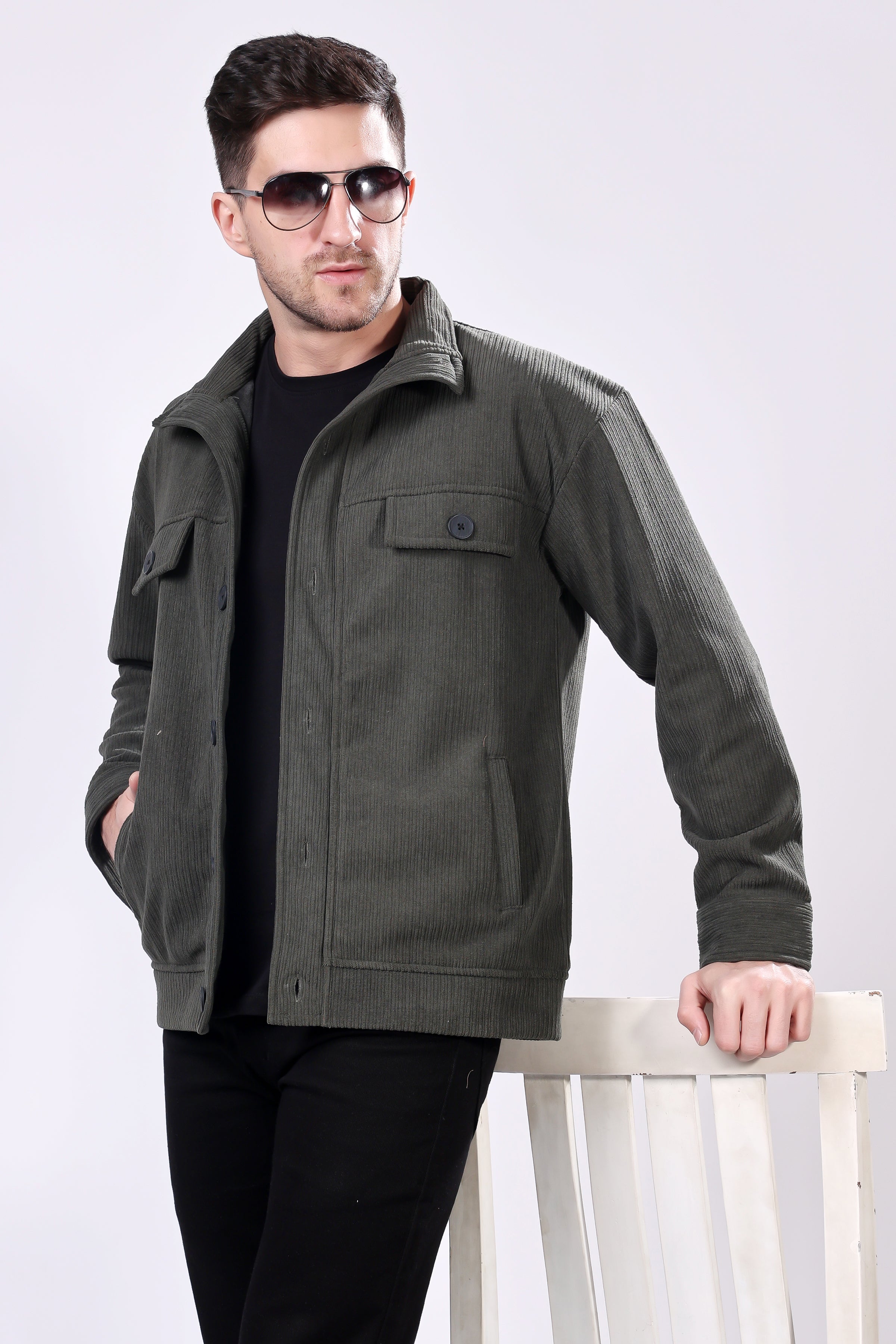 STYLOX Men's Solid Fullsleeve Fleece Shacket - Stylox