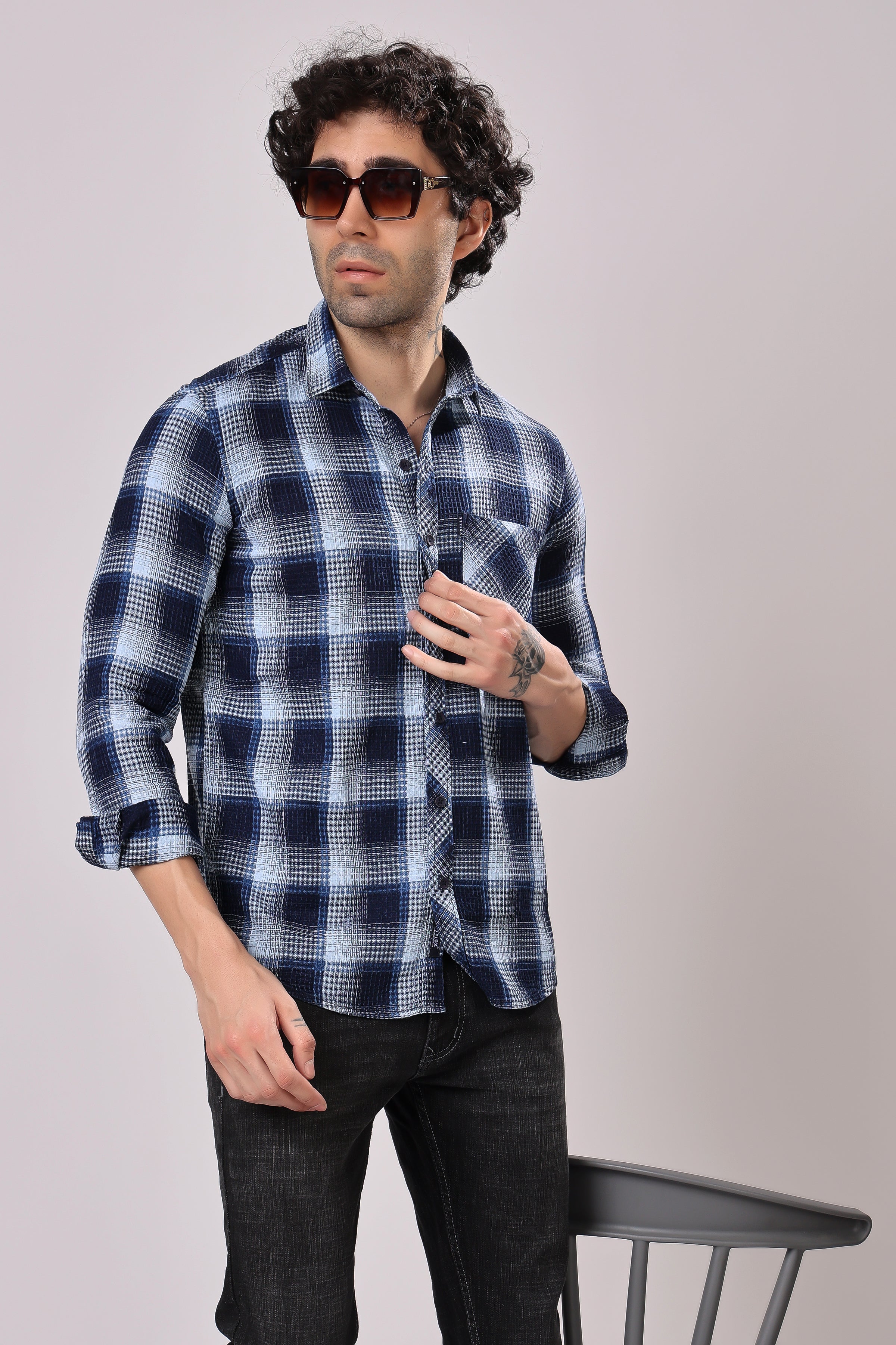 Stylox Denim Check Shirt | Full Sleeves - Stylox