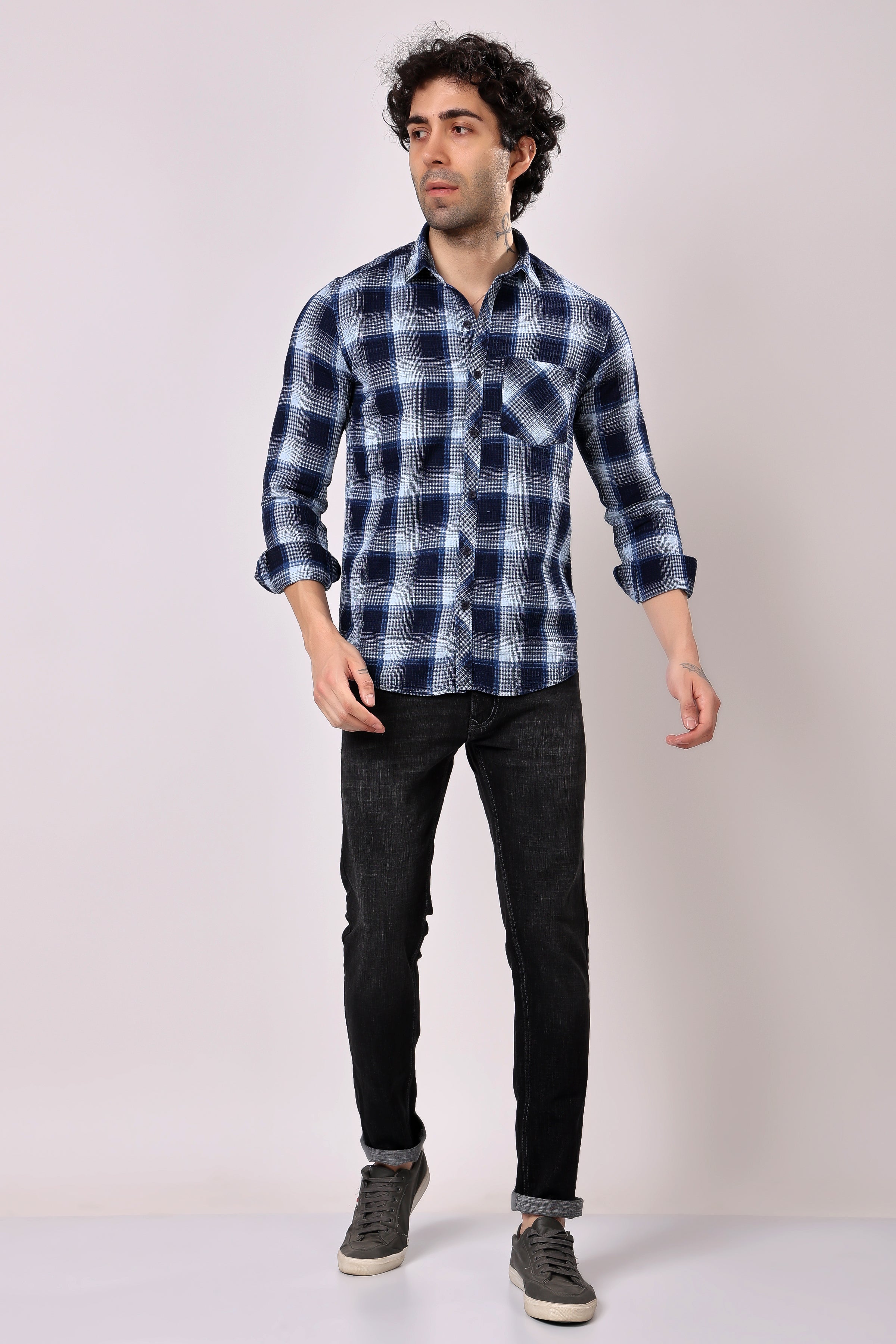 Stylox Denim Check Shirt | Full Sleeves - Stylox