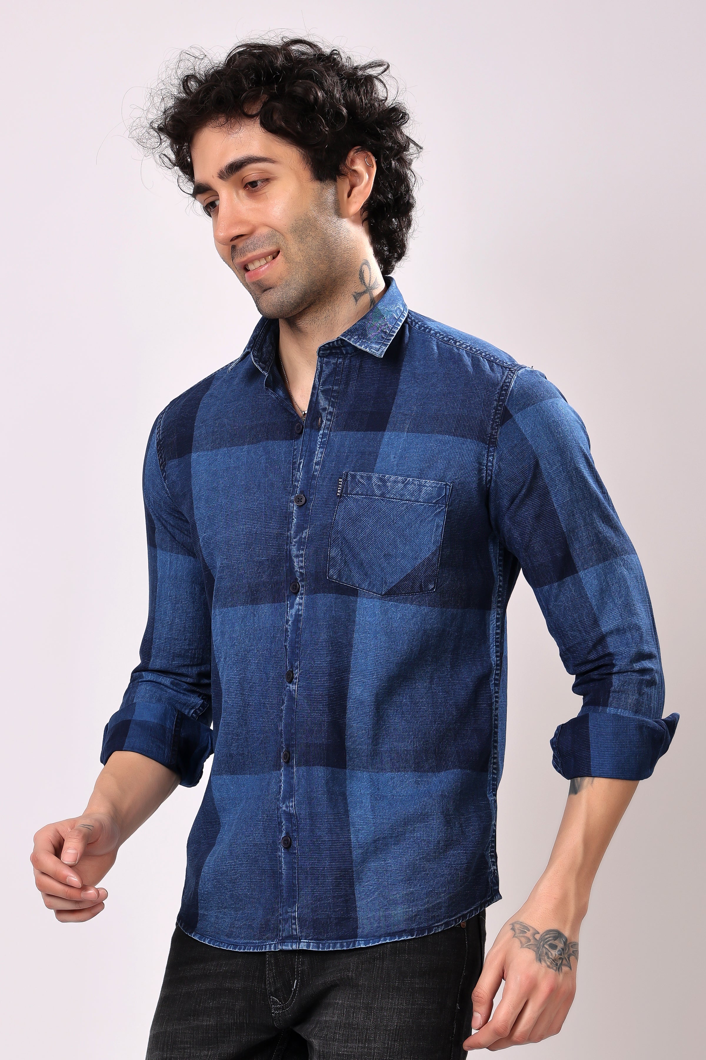 Stylox Denim Check Shirt | Full Sleeves - Stylox
