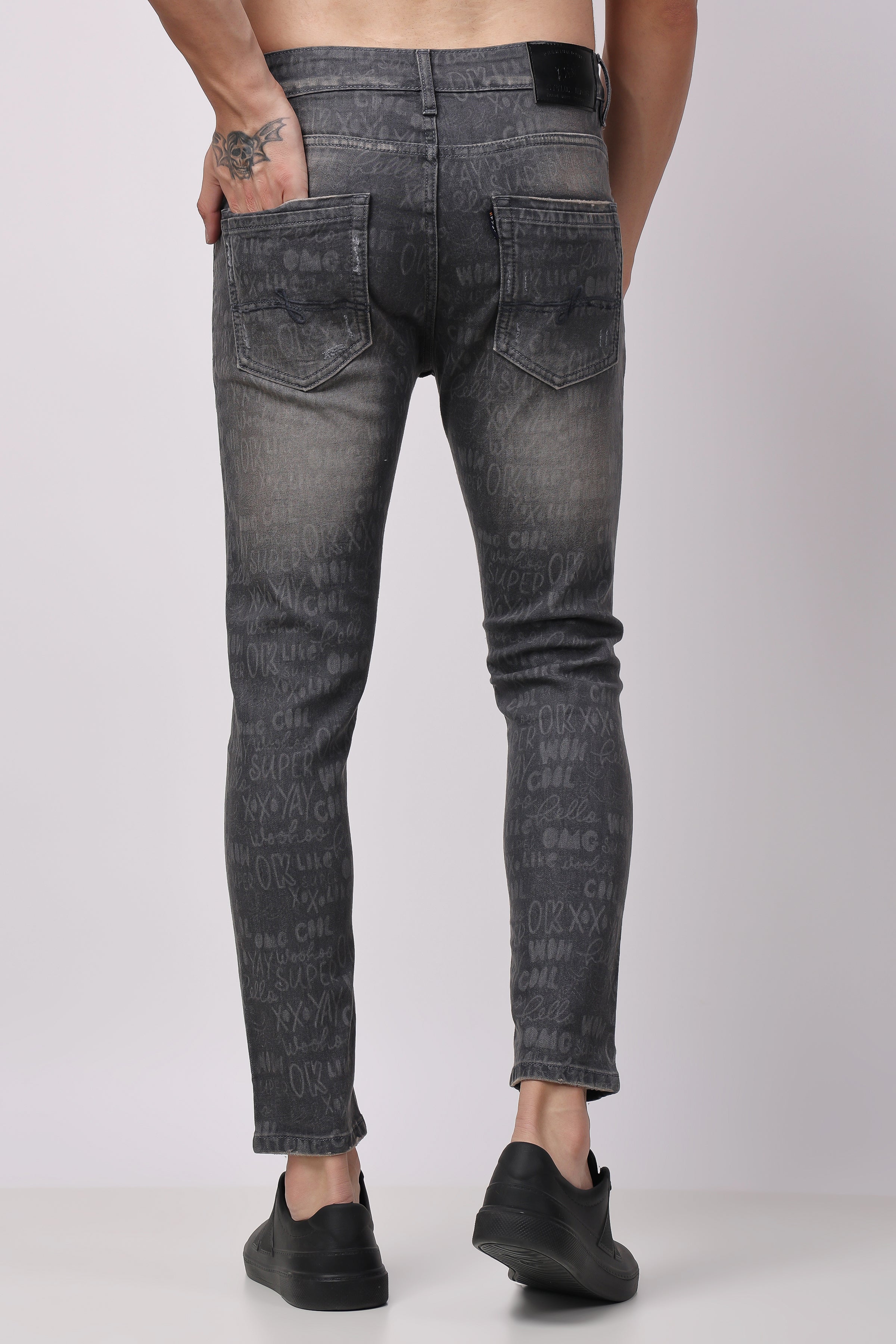STYLOX Men Laser Denim Ankle Fit Jeans - Dark Grey, - Stylox