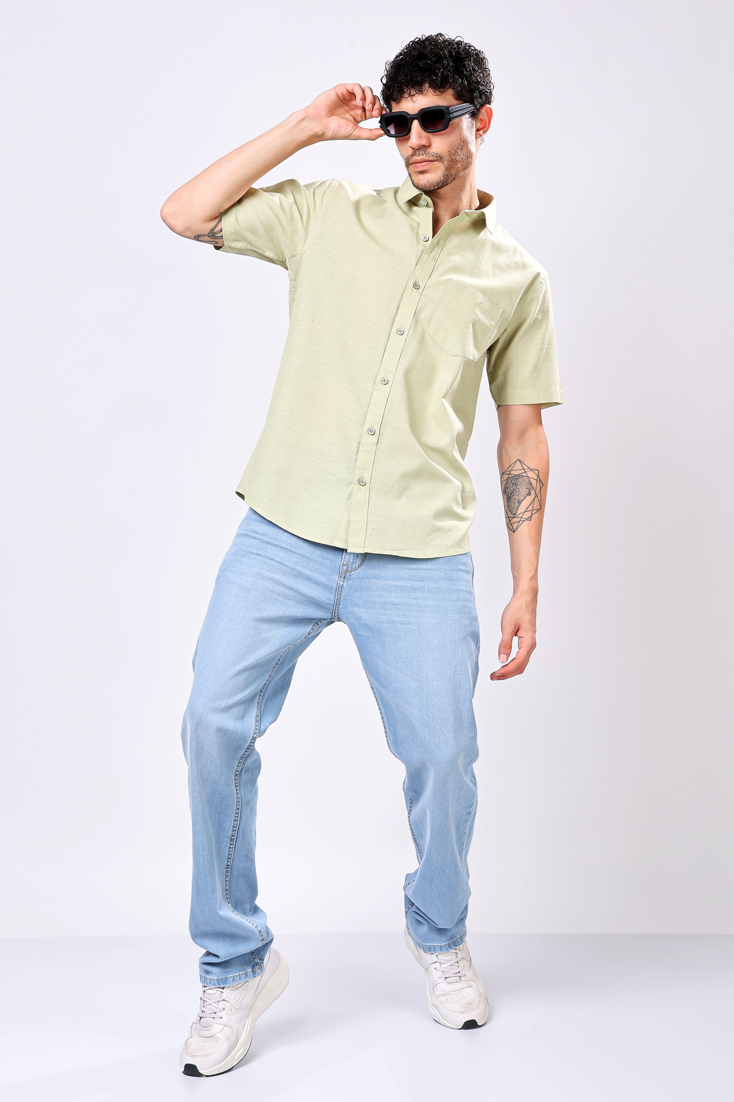 Stylox Men's Half Sleeve Solid Casual Shirt – Comfortable Cotton Blend Shirt for Smart Everyday Style - Stylox