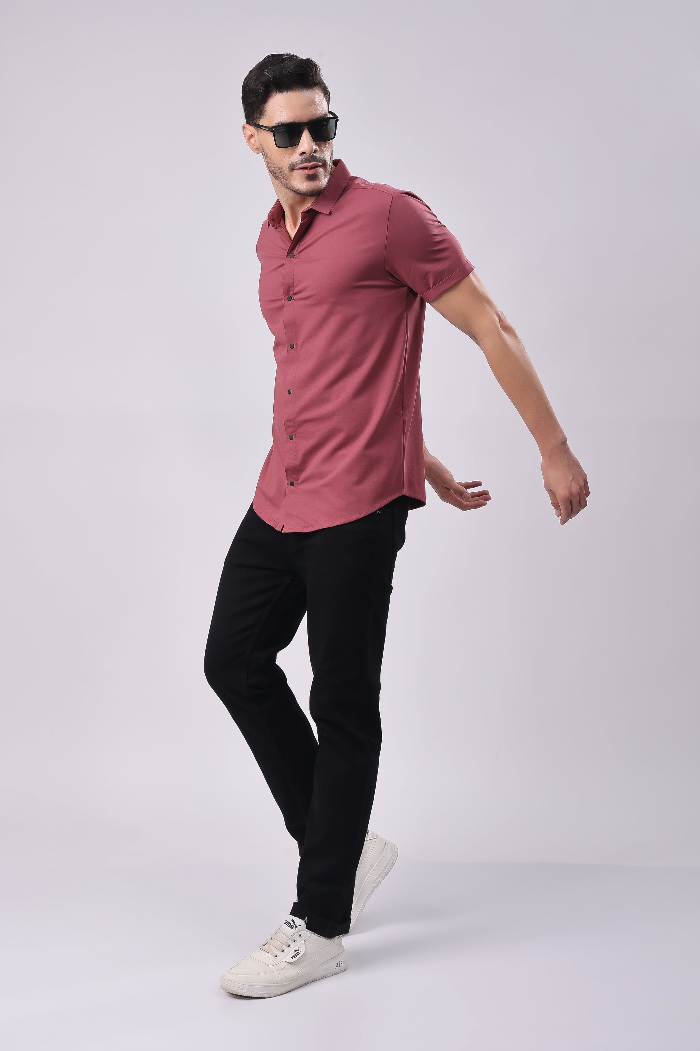 Stylox Men's Half Sleeve Front Open Casual Shirt – Premium Cotton Blend Button-Down Summer Shirt for Smart Everyday Comfort - Stylox