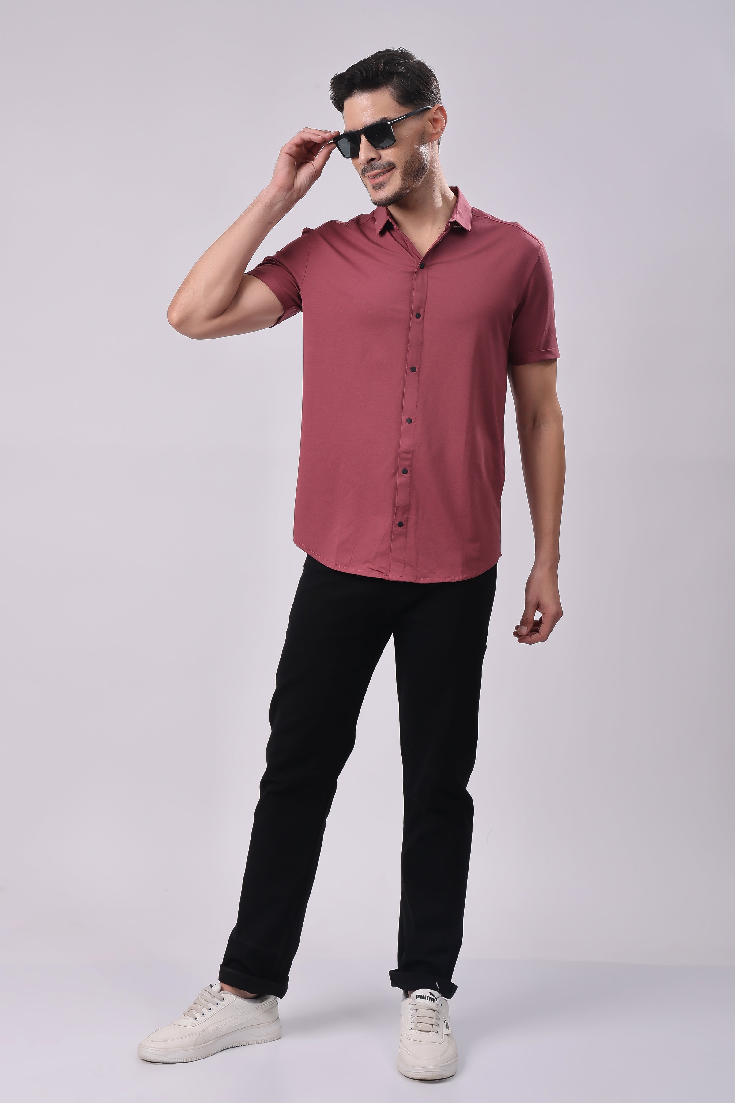 Stylox Men's Half Sleeve Front Open Casual Shirt – Premium Cotton Blend Button-Down Summer Shirt for Smart Everyday Comfort - Stylox
