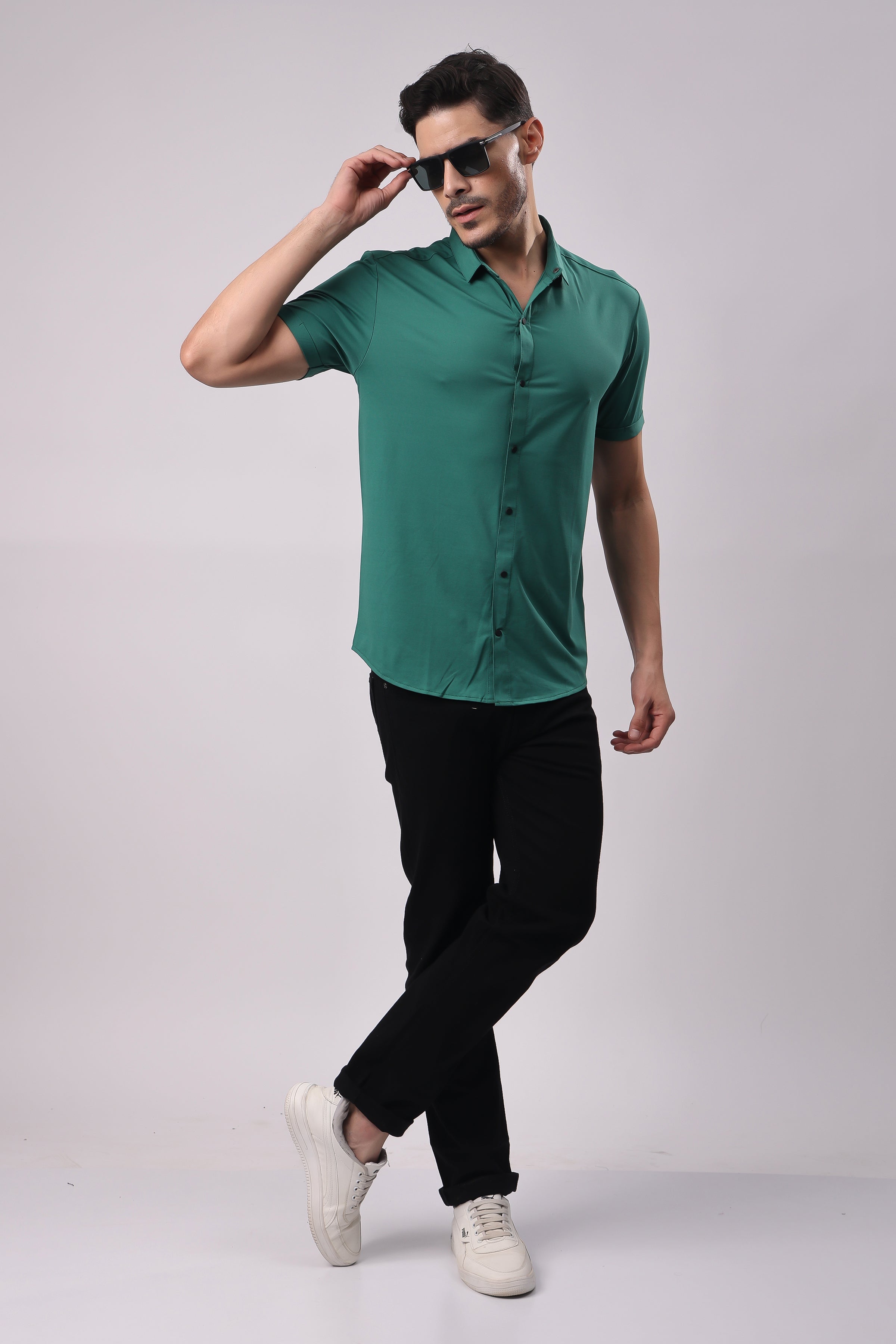 Stylox Men's Half Sleeve Front Open Casual Shirt – Premium Cotton Blend Button-Down Summer Shirt for Smart Everyday Comfort - Stylox
