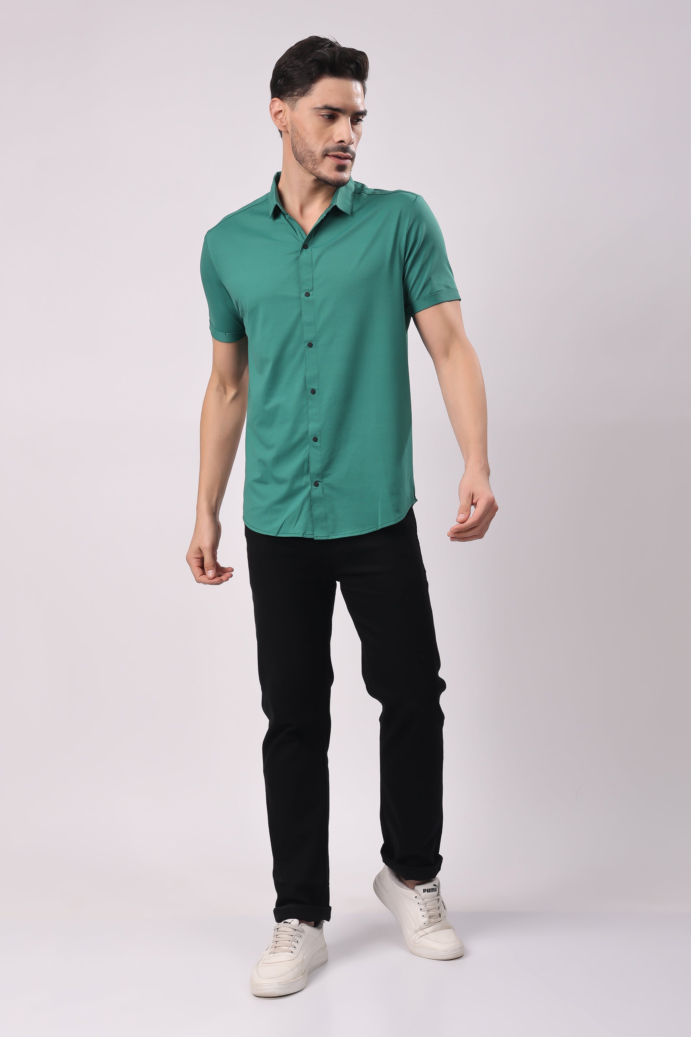 Stylox Men's Half Sleeve Front Open Casual Shirt – Premium Cotton Blend Button-Down Summer Shirt for Smart Everyday Comfort - Stylox