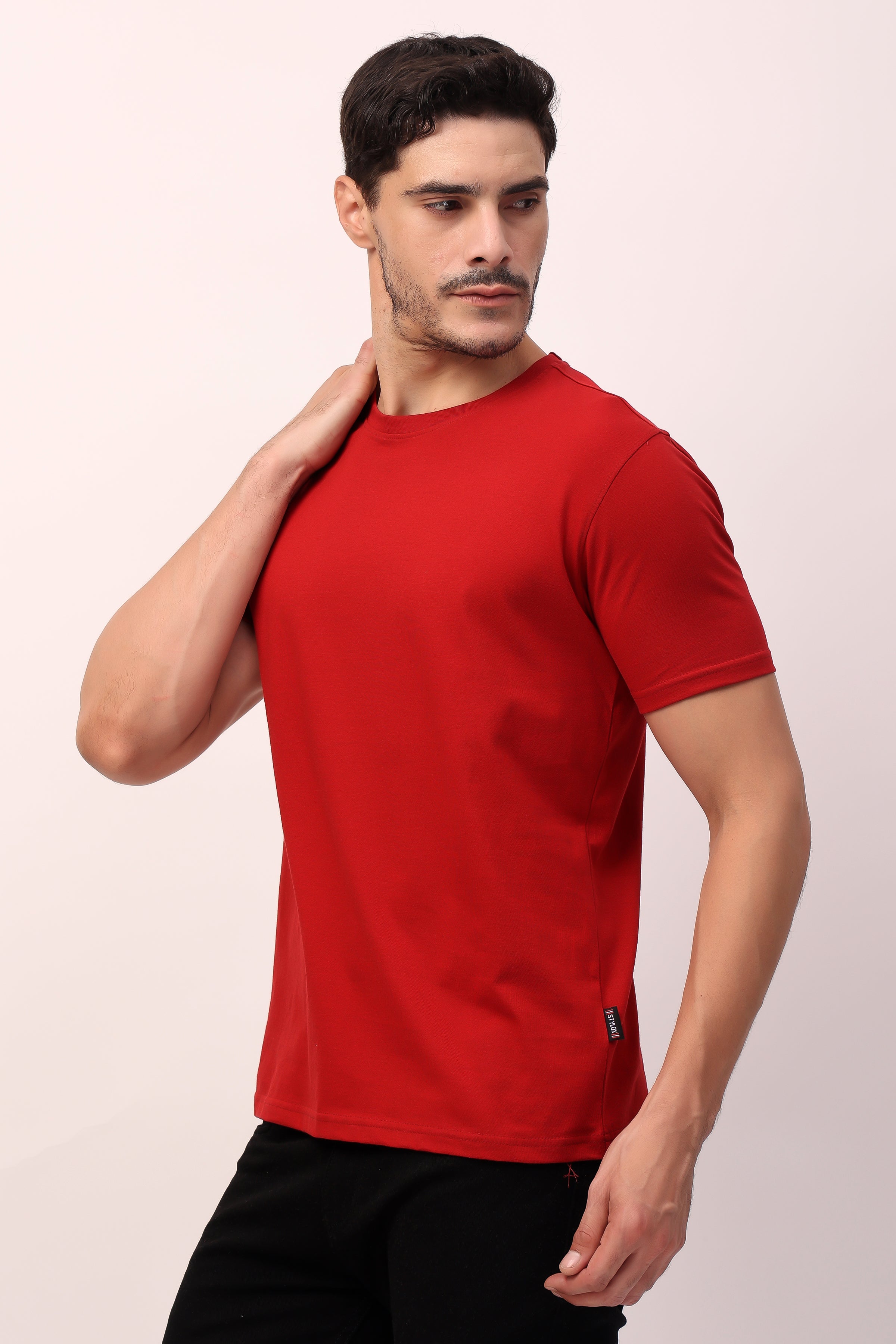 Stylox Men’s Regular Fit Round Neck Half Sleeve Solid T-Shirt | Premium Cotton Plain Casual Tee for Everyday Wear - Stylox