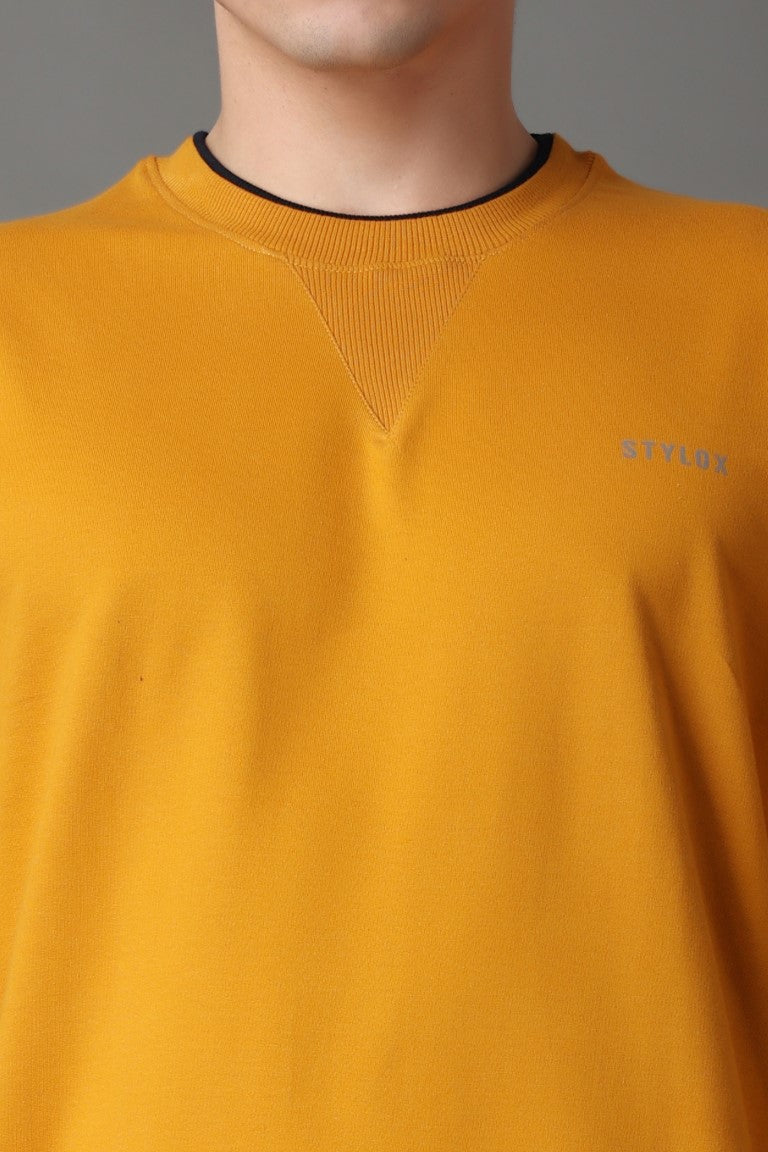 Stylox Men’s Round Neck Full Sleeve Solid Sweatshirt | Premium Cotton Fleece Casual Pullover for Winter Wear