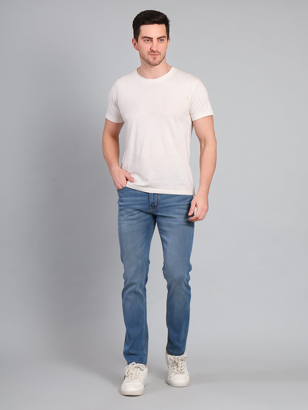 Stylox Men’s Premium Stretchable Luxury Slim Fit Mid Rise Denim Jeans (Light Blue)