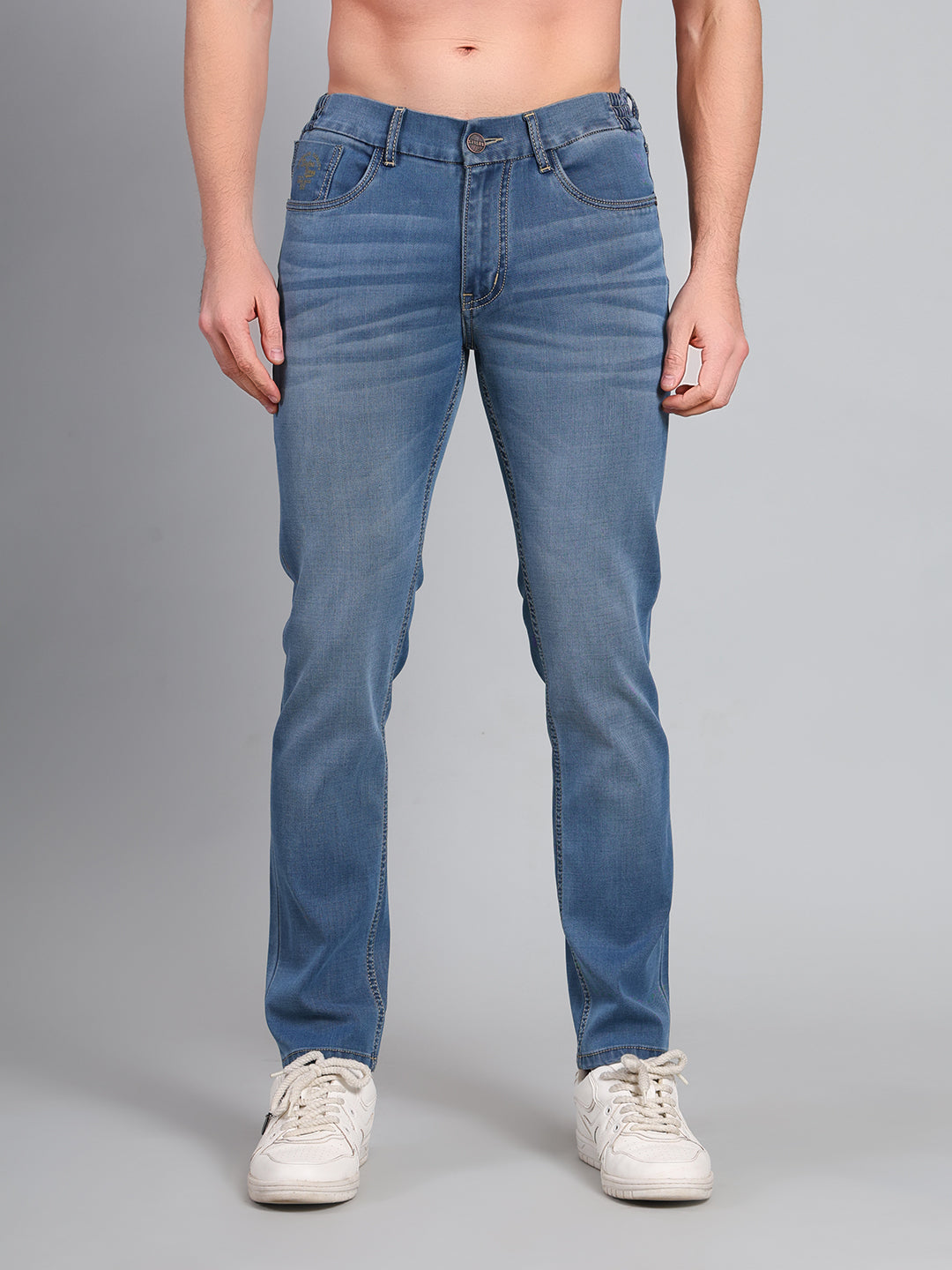 Stylox Men’s Premium Stretchable Luxury Slim Fit Mid Rise Denim Jeans (Light Blue) - Stylox