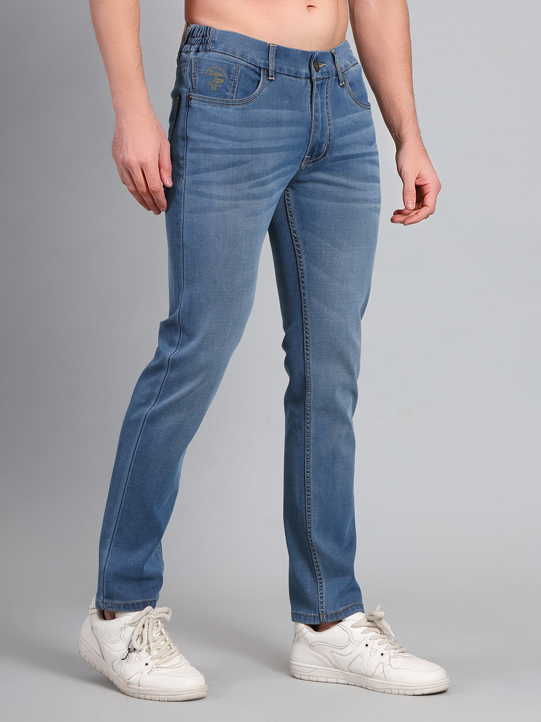 Stylox Men’s Premium Stretchable Luxury Slim Fit Mid Rise Denim Jeans (Light Blue) - Stylox