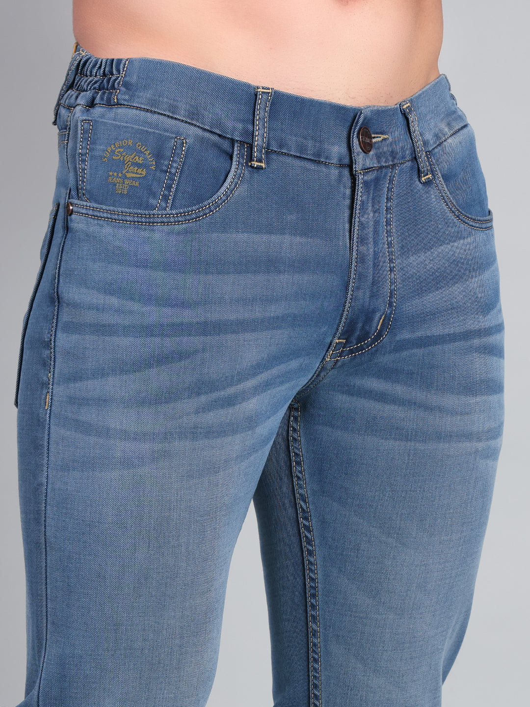 Stylox Men’s Premium Stretchable Luxury Slim Fit Mid Rise Denim Jeans (Light Blue) - Stylox