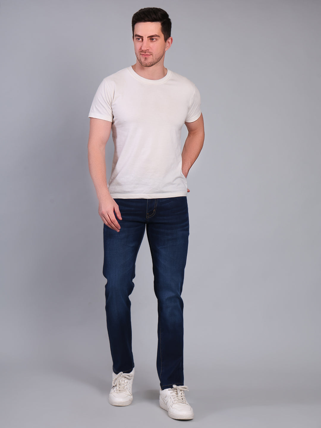 Stylox Men’s Slim Fit Luxury Mid-Rise Stretchable Denim Jeans (Dark Blue) - Stylox