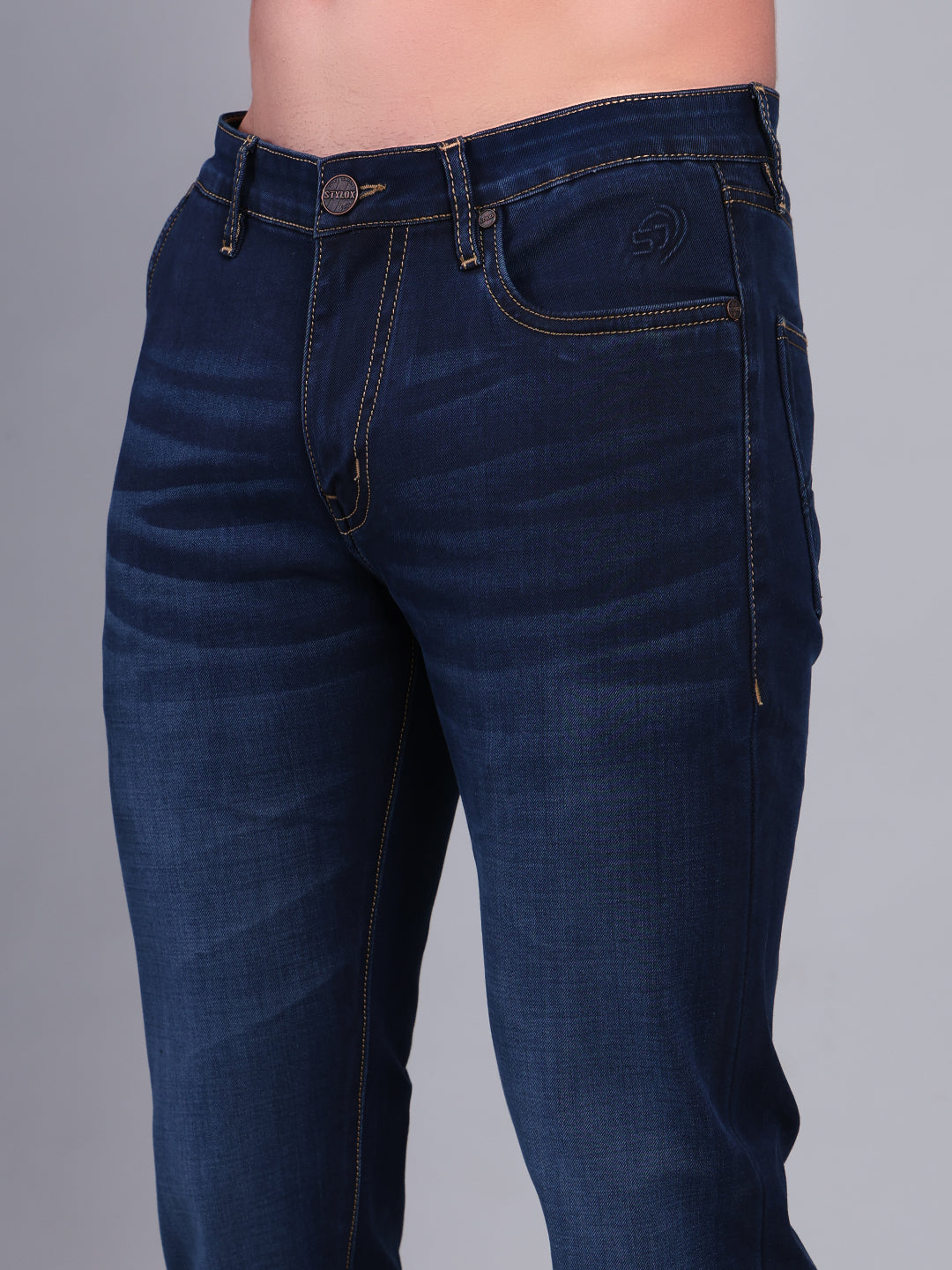 Stylox Men’s Slim Fit Luxury Mid-Rise Stretchable Denim Jeans (Dark Blue) - Stylox