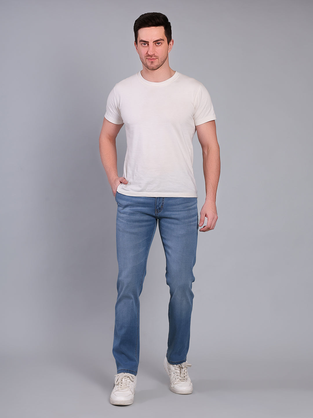 Stylox Men’s Slim Fit Luxury Mid-Rise Stretchable Denim Jeans (Light Blue) - Stylox