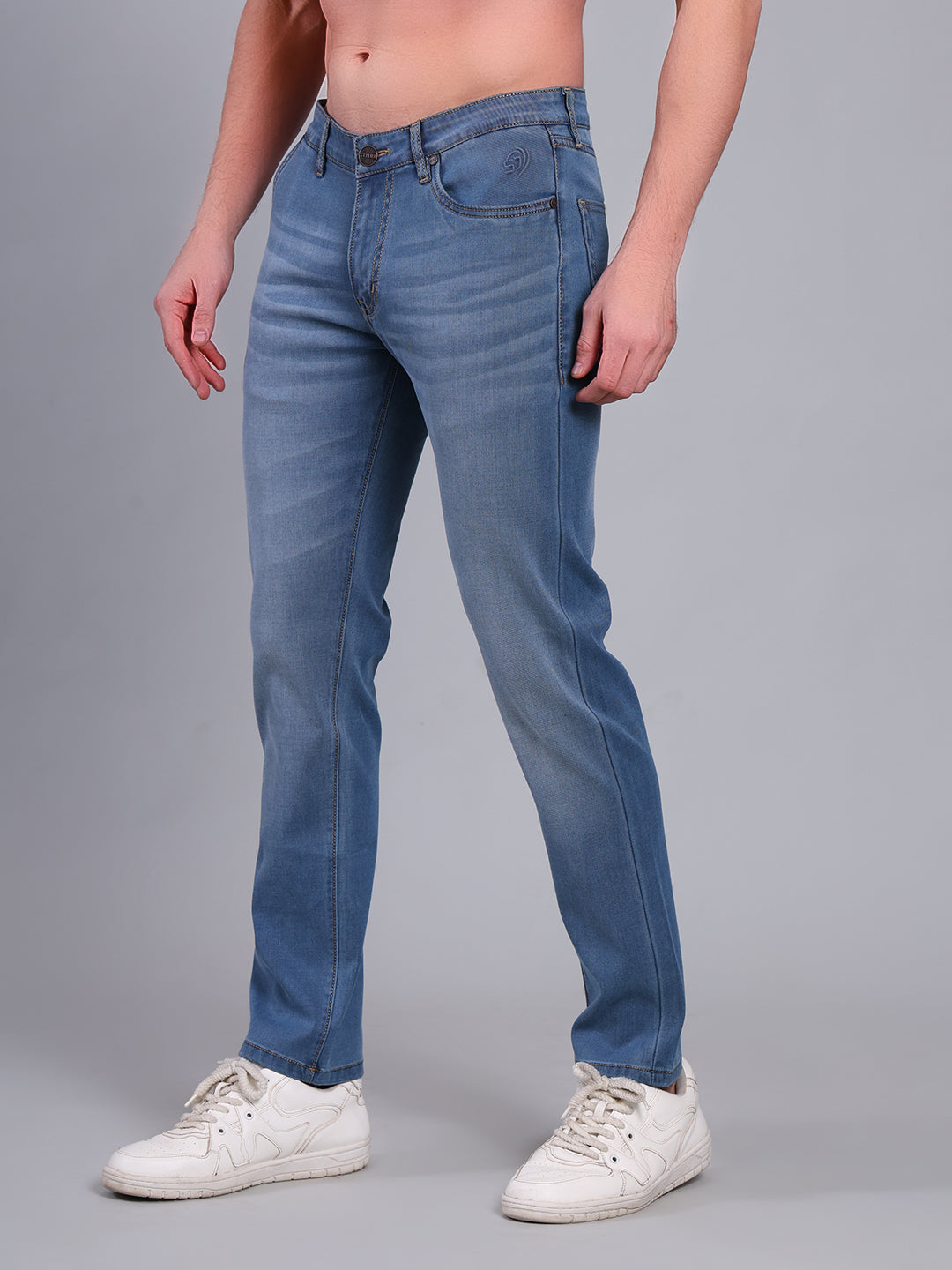 Stylox Men’s Slim Fit Luxury Mid-Rise Stretchable Denim Jeans (Light Blue) - Stylox