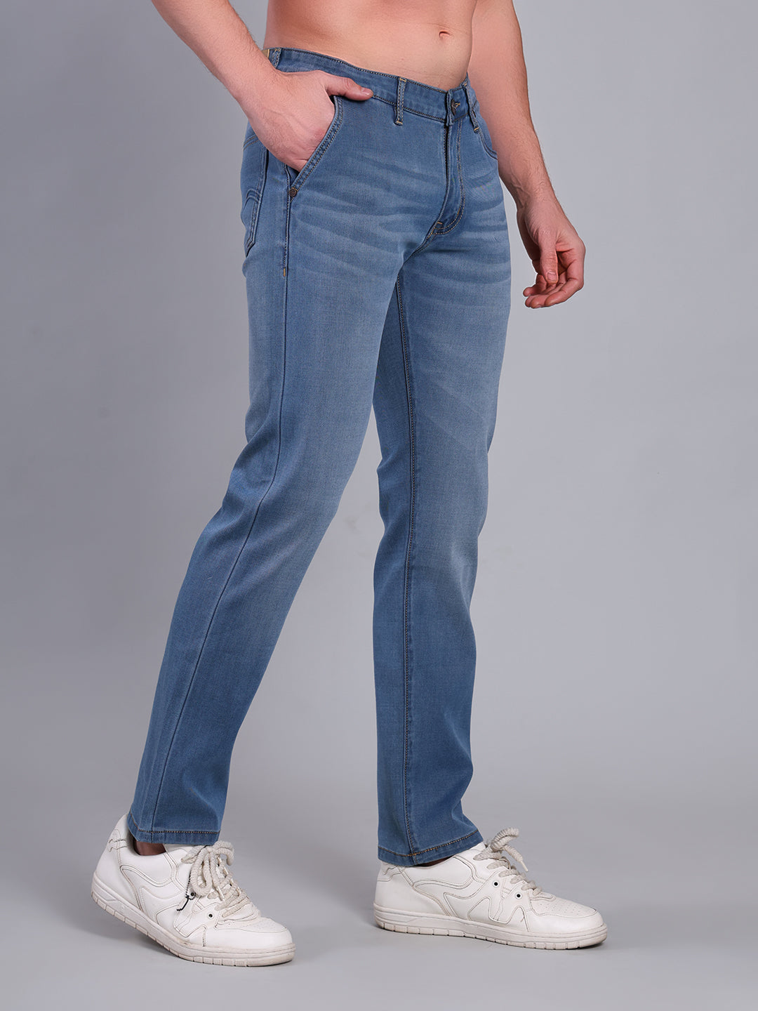 Stylox Men’s Slim Fit Luxury Mid-Rise Stretchable Denim Jeans (Light Blue) - Stylox