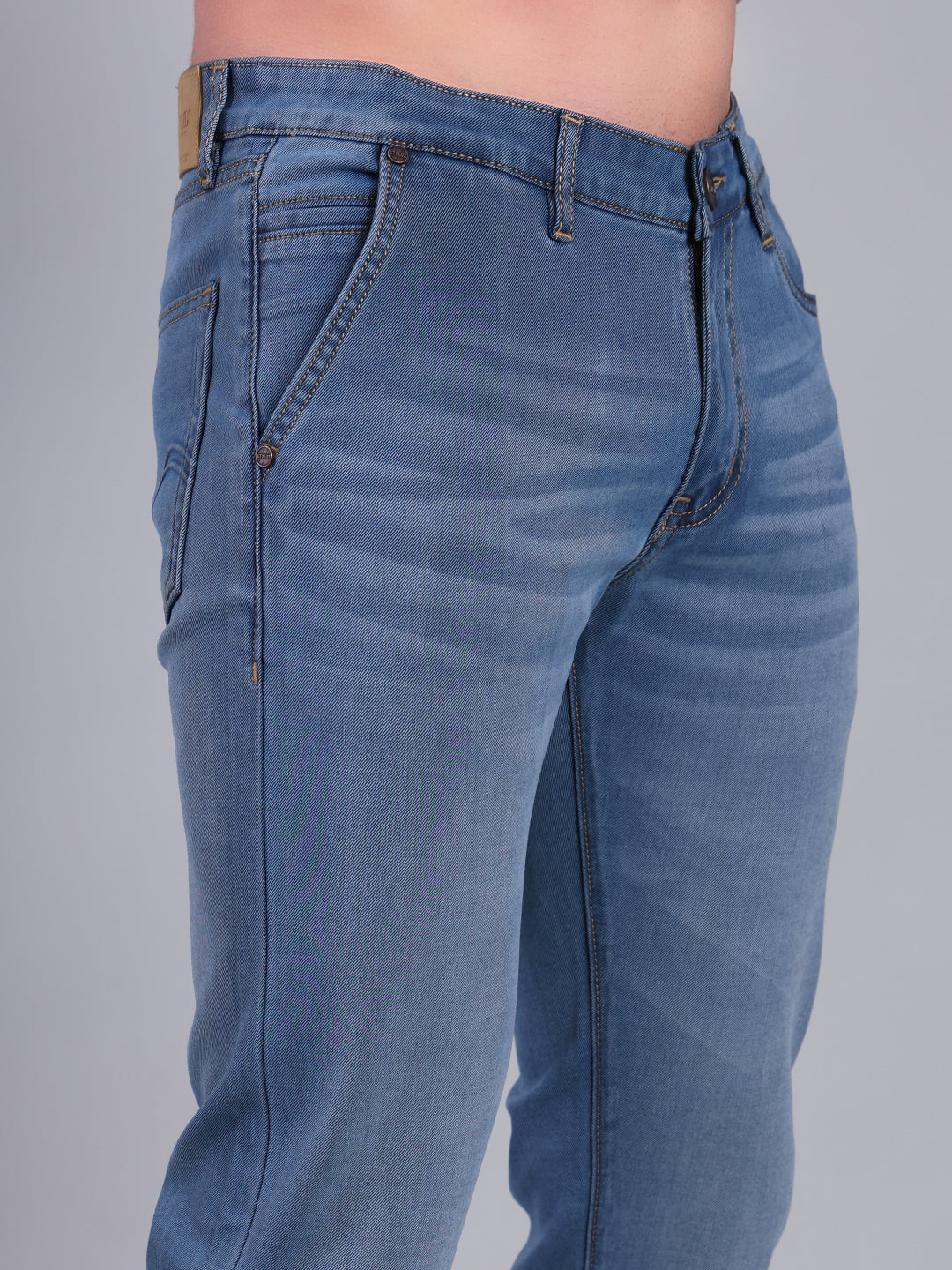 Stylox Men’s Slim Fit Luxury Mid-Rise Stretchable Denim Jeans (Light Blue) - Stylox