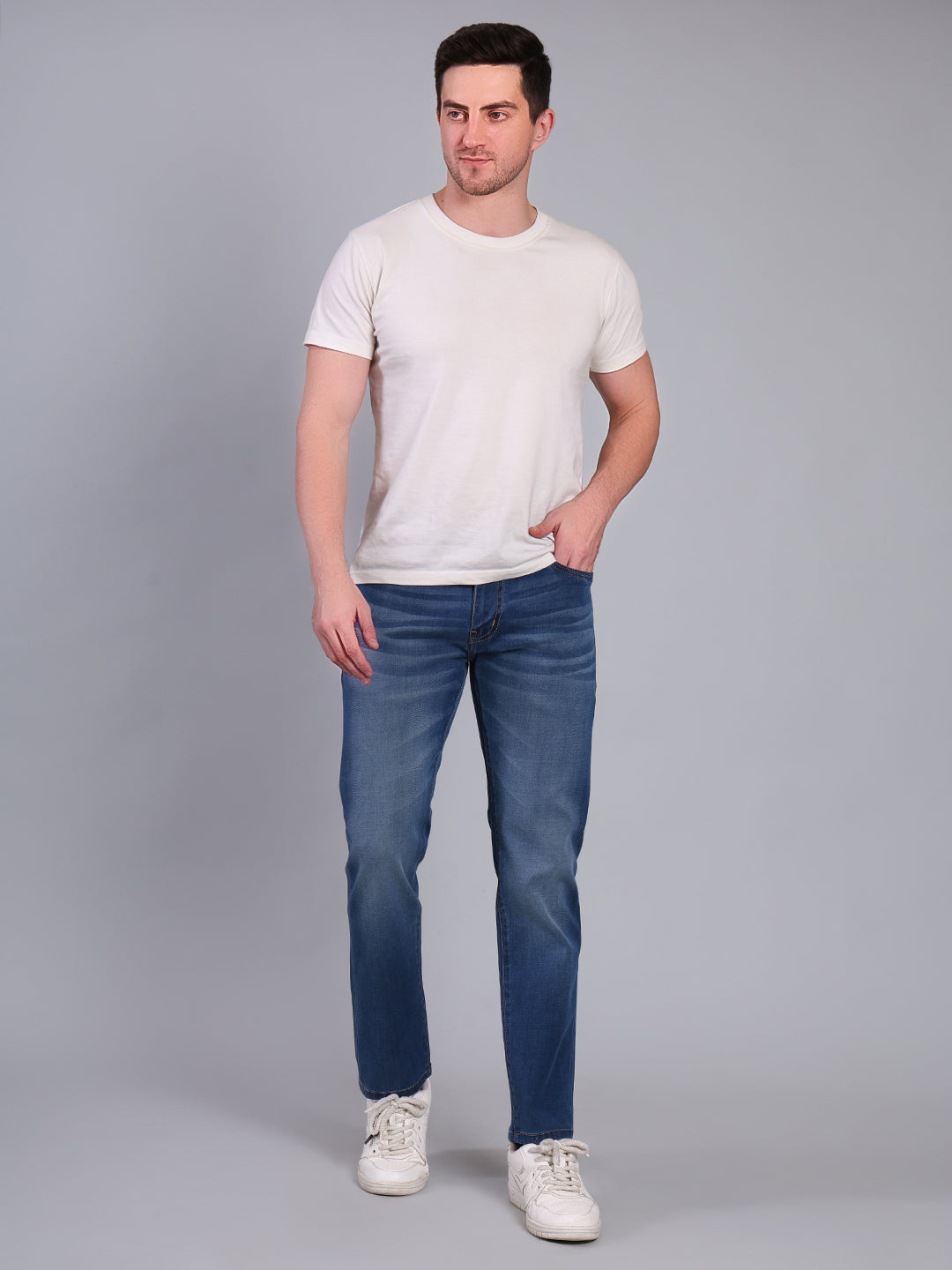 Stylox Men’s Slim Fit Luxury Mid-Rise Stretchable Denim Jeans (Mid Light Blue) - Stylox