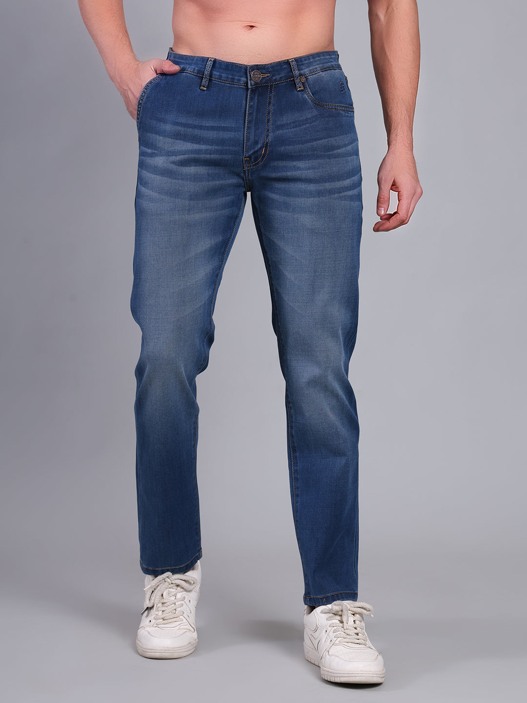 Stylox Men’s Slim Fit Luxury Mid-Rise Stretchable Denim Jeans (Mid Light Blue)