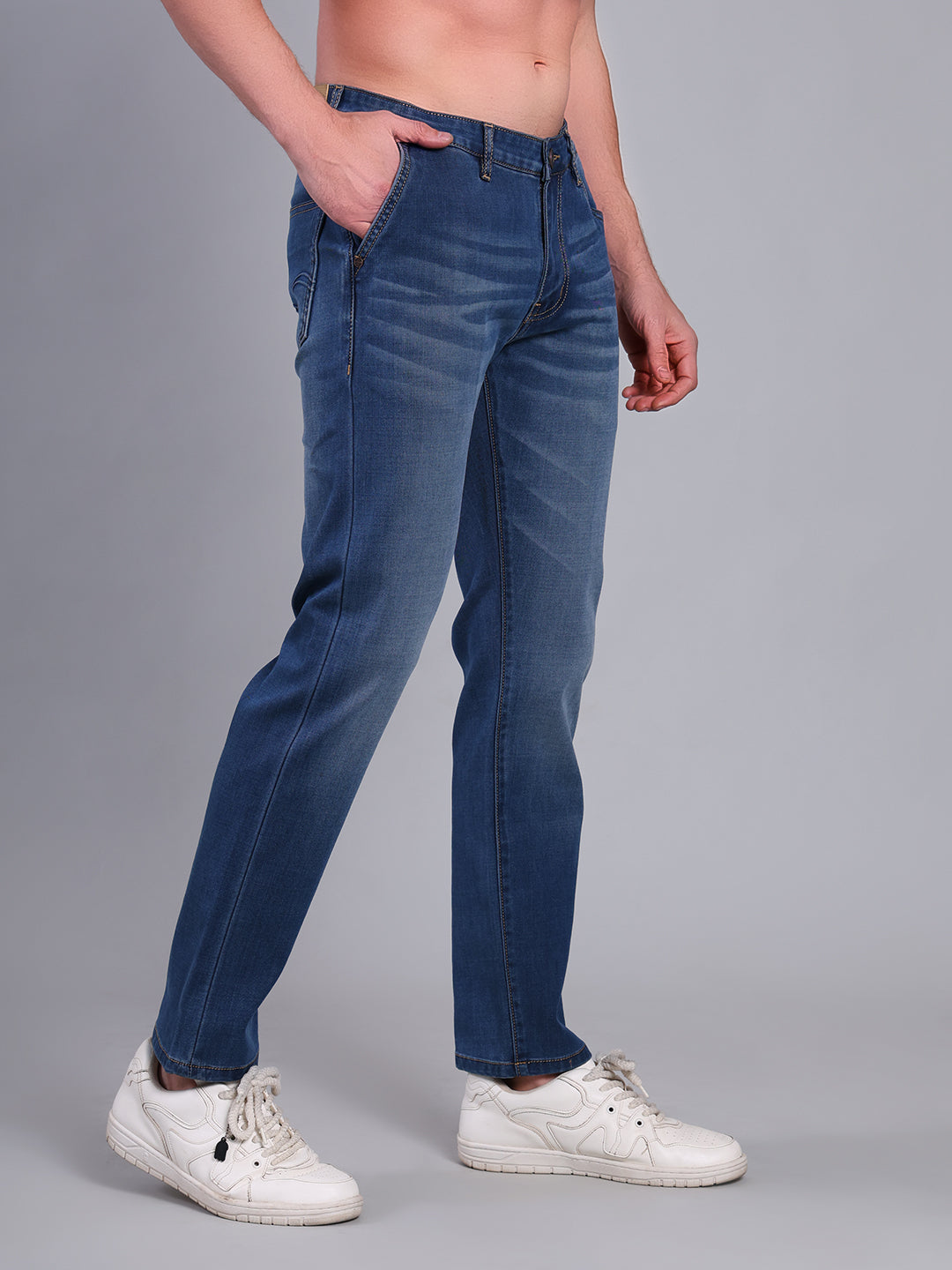 Stylox Men’s Slim Fit Luxury Mid-Rise Stretchable Denim Jeans (Mid Light Blue) - Stylox
