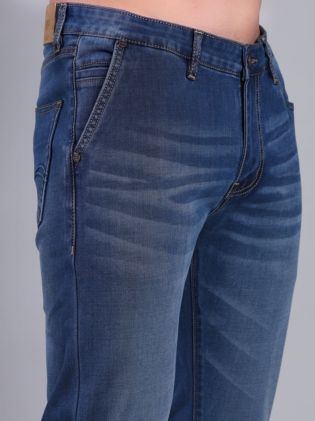 Stylox Men’s Slim Fit Luxury Mid-Rise Stretchable Denim Jeans (Mid Light Blue) - Stylox