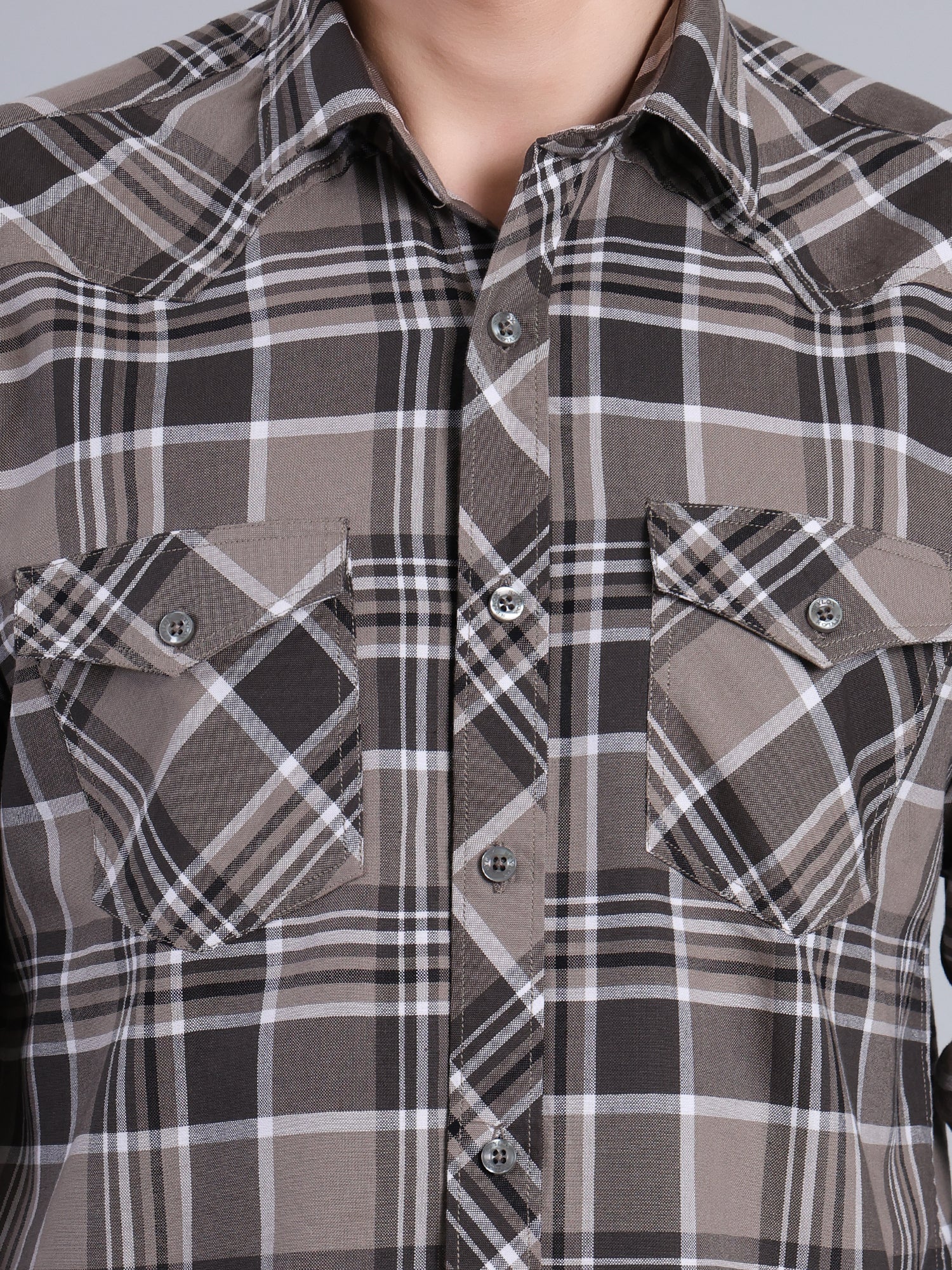 Stylox Men's Regular Fit Double Chest Pocket Check Casual Shirt (Olive)