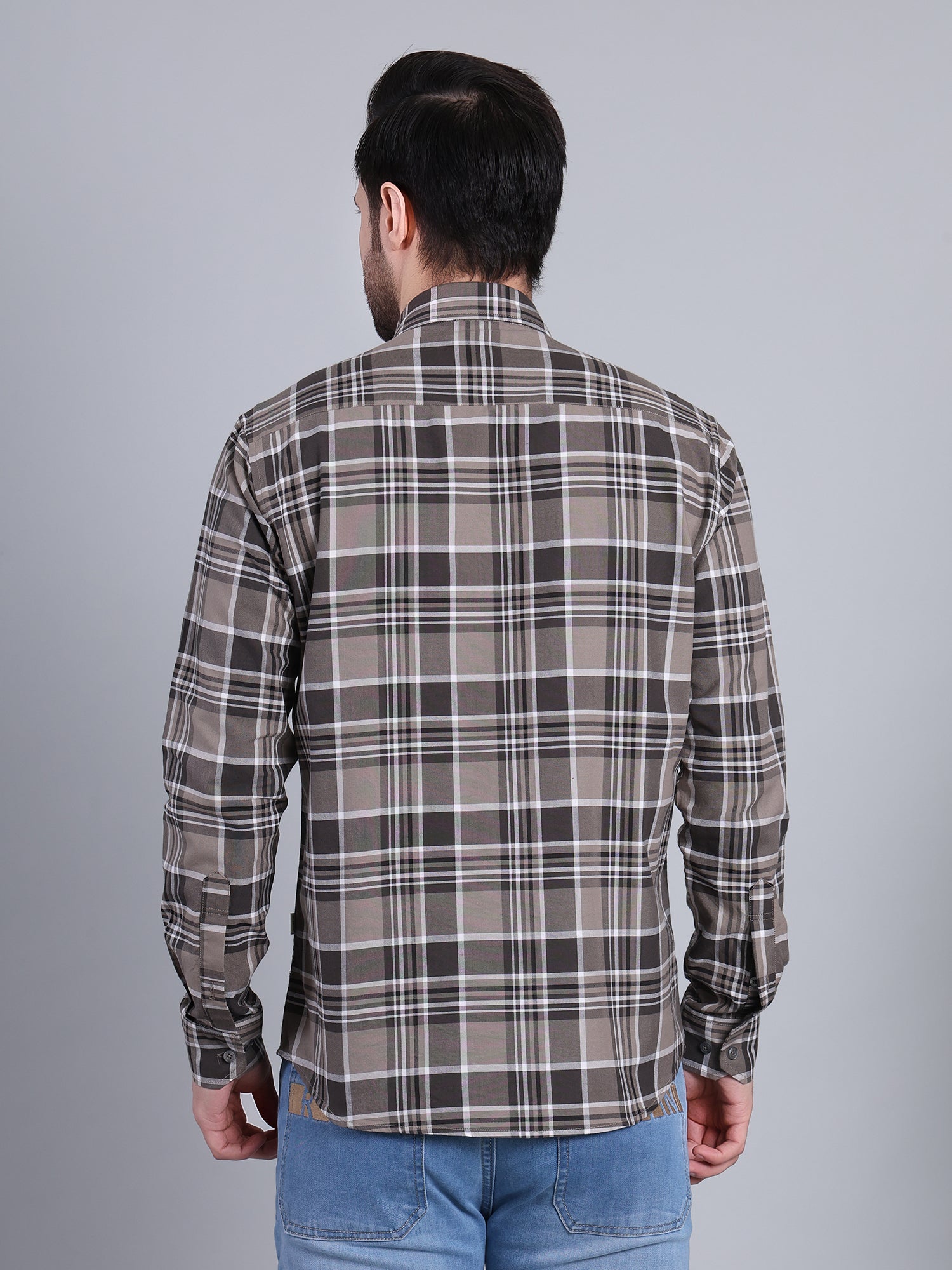 Stylox Men's Regular Fit Double Chest Pocket Check Casual Shirt (Olive)