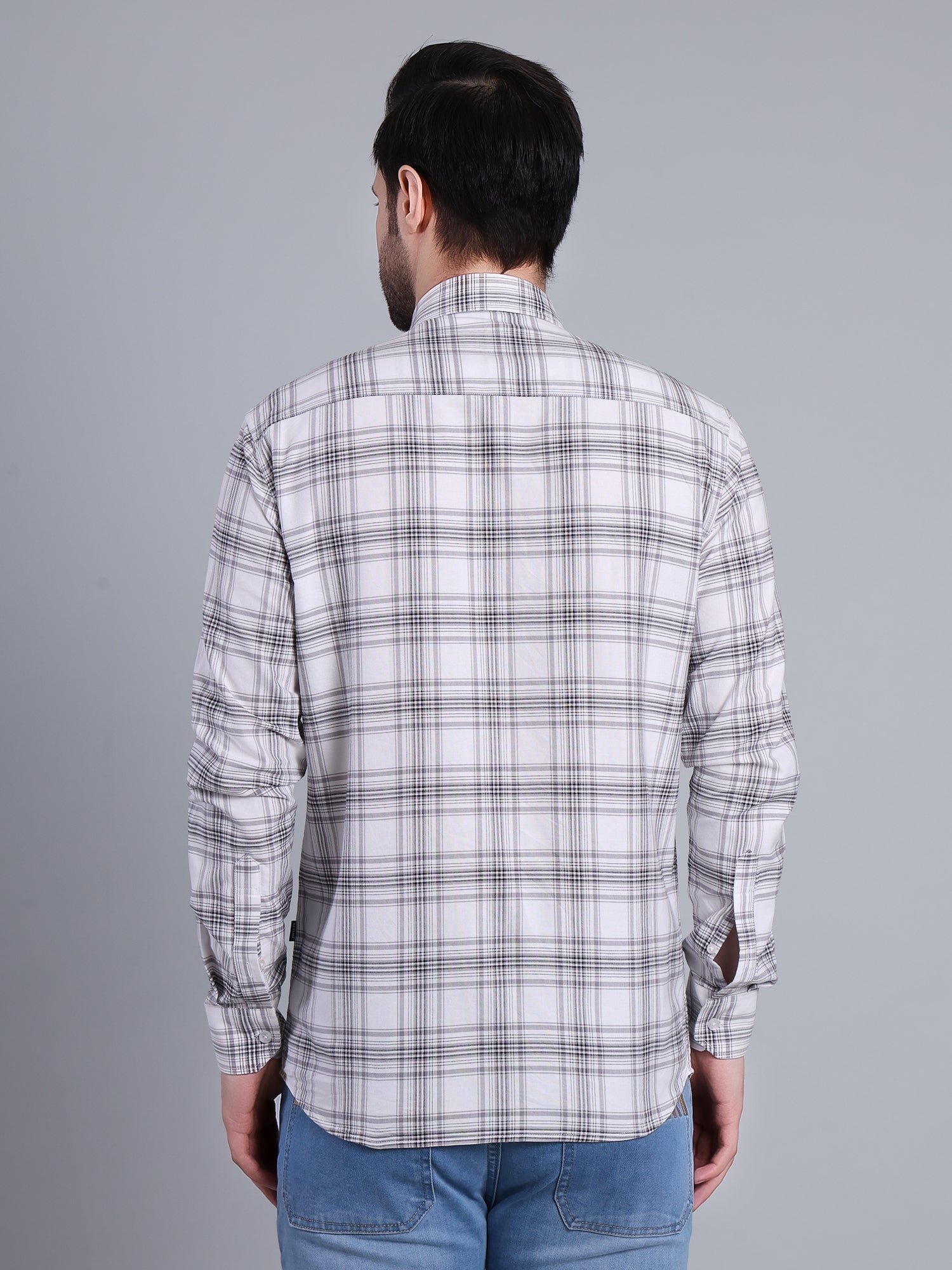Stylox Men's Regular Fit Double Chest Pocket Check Casual Shirt (White)