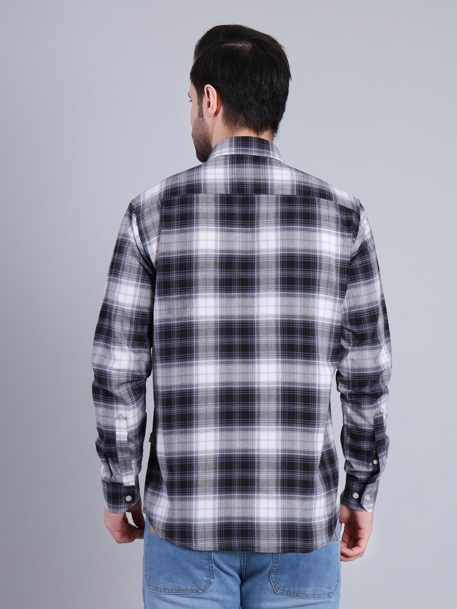 Stylox Men's Regular Fit Double Chest Pocket Check Casual Shirt (Navy)