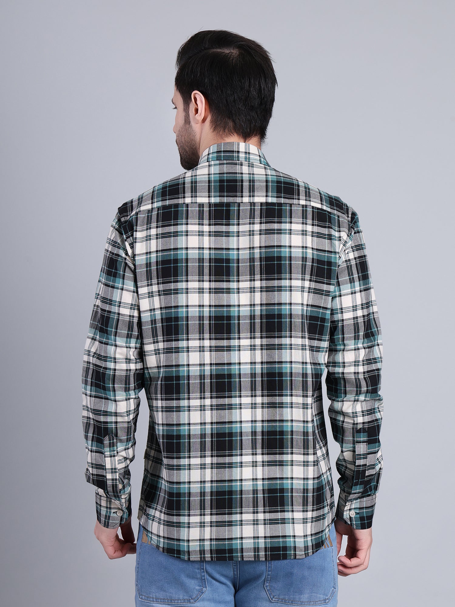 Stylox Men's Regular Fit Double Chest Pocket Check Casual Shirt (Teal)