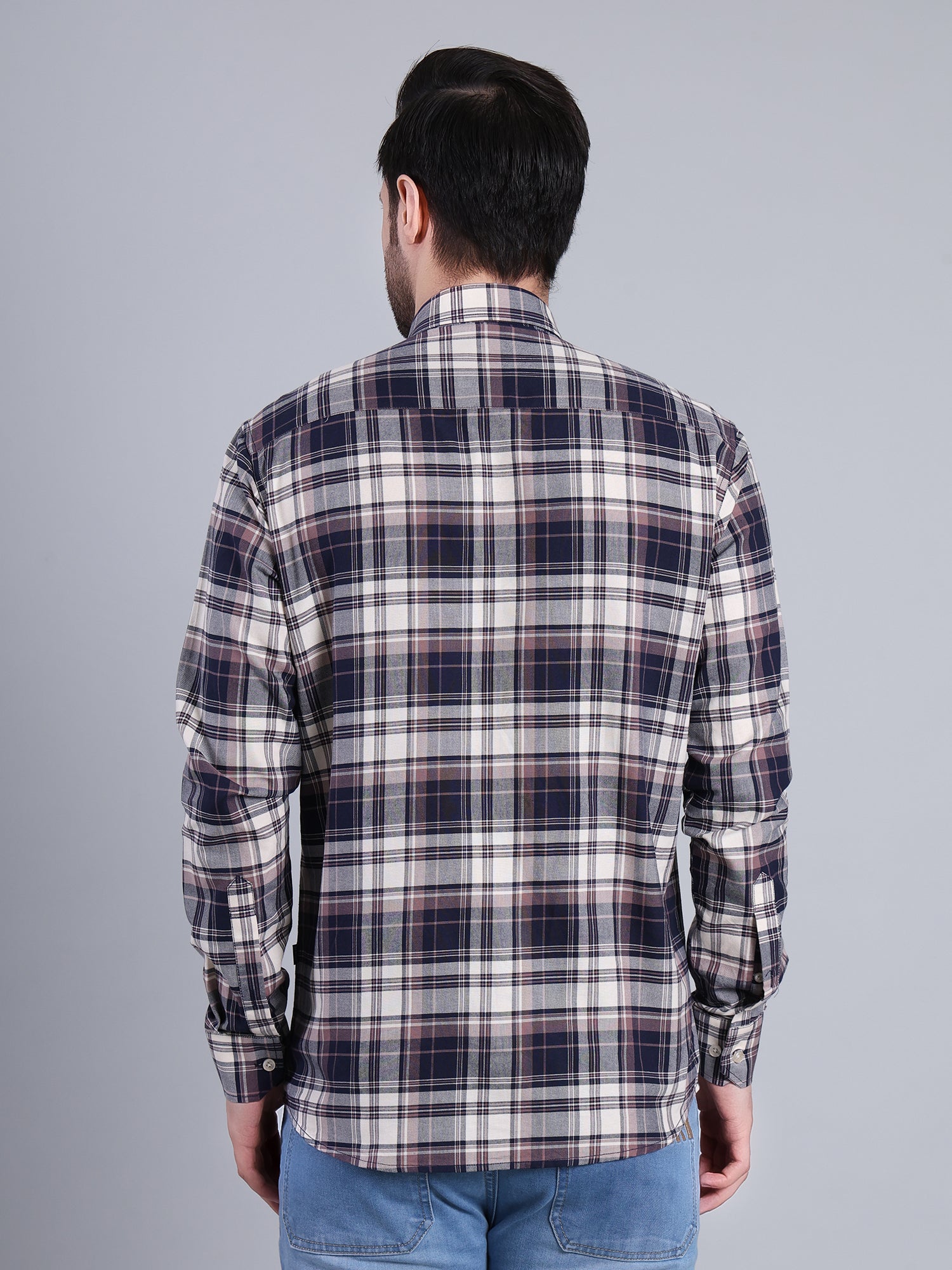 Stylox Men's Regular Fit Double Chest Pocket Check Casual Shirt (Navy)