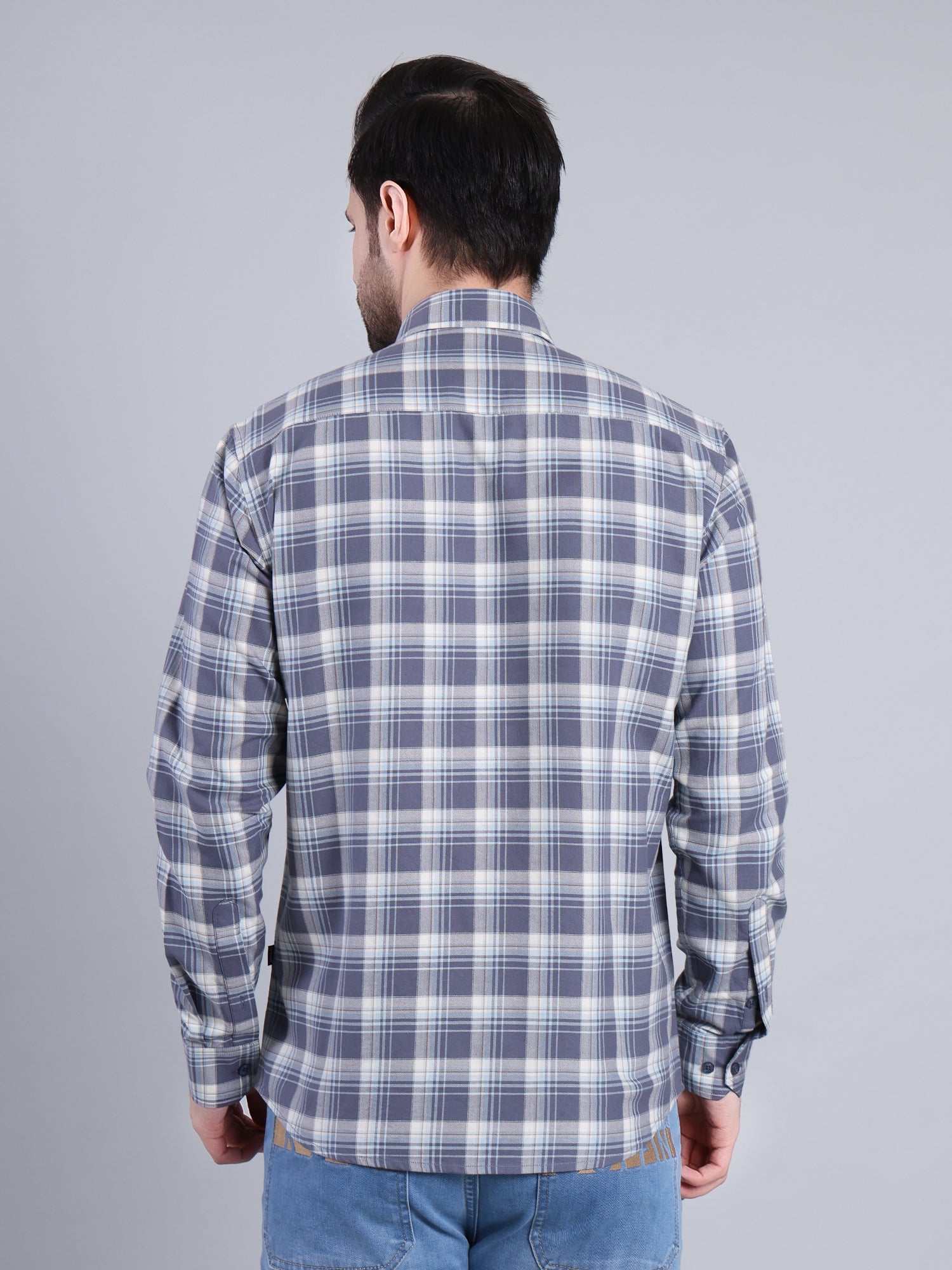 Stylox Men's Regular Fit Double Chest Pocket Check Casual Shirt (Blue)