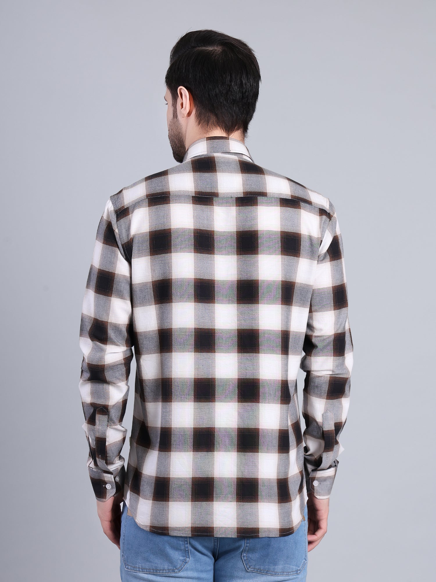 Stylox Men's Regular Fit Double Chest Pocket Check Casual Shirt (Brown)