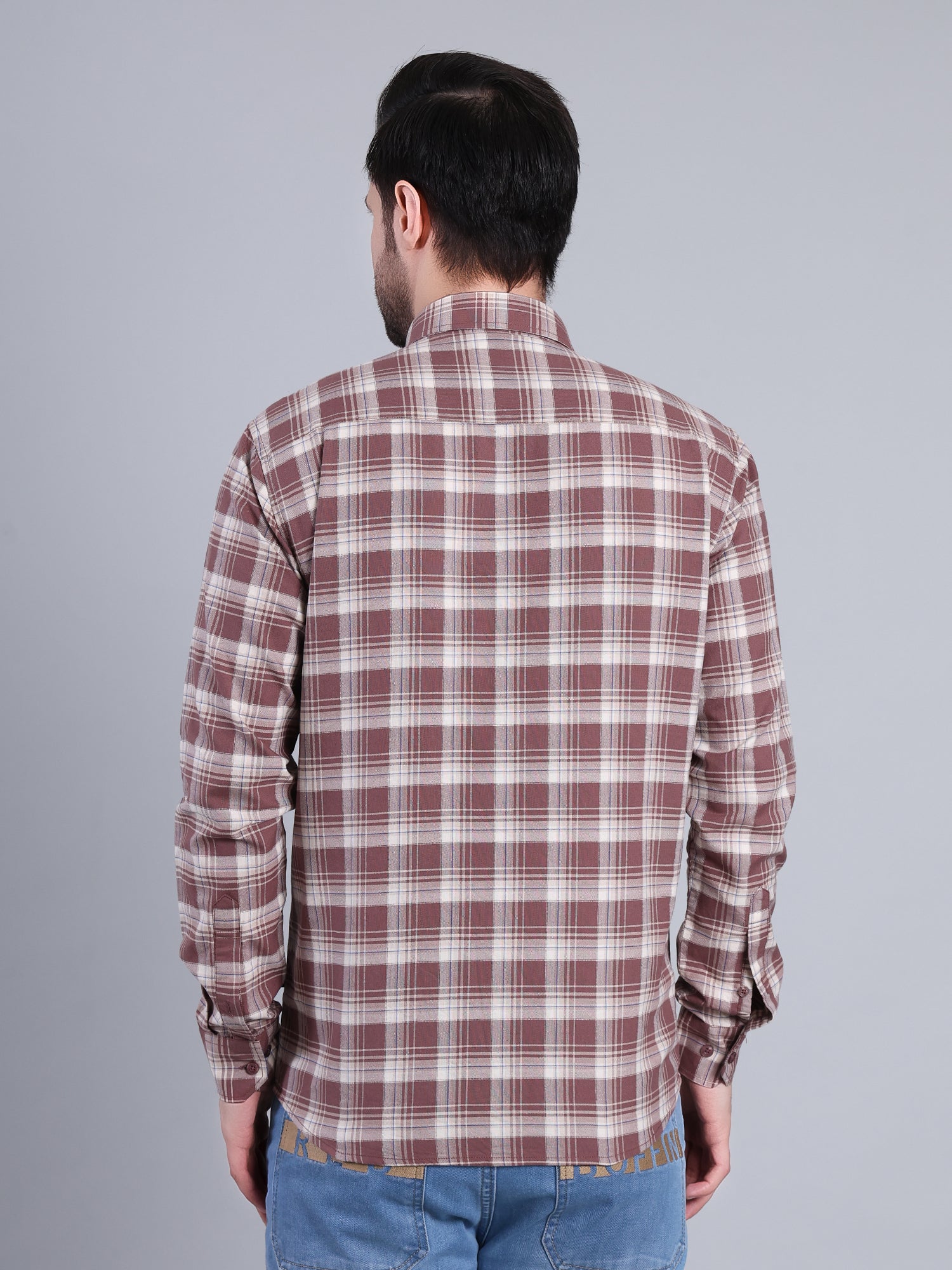Stylox Men's Regular Fit Double Chest Pocket Check Casual Shirt (Brown)
