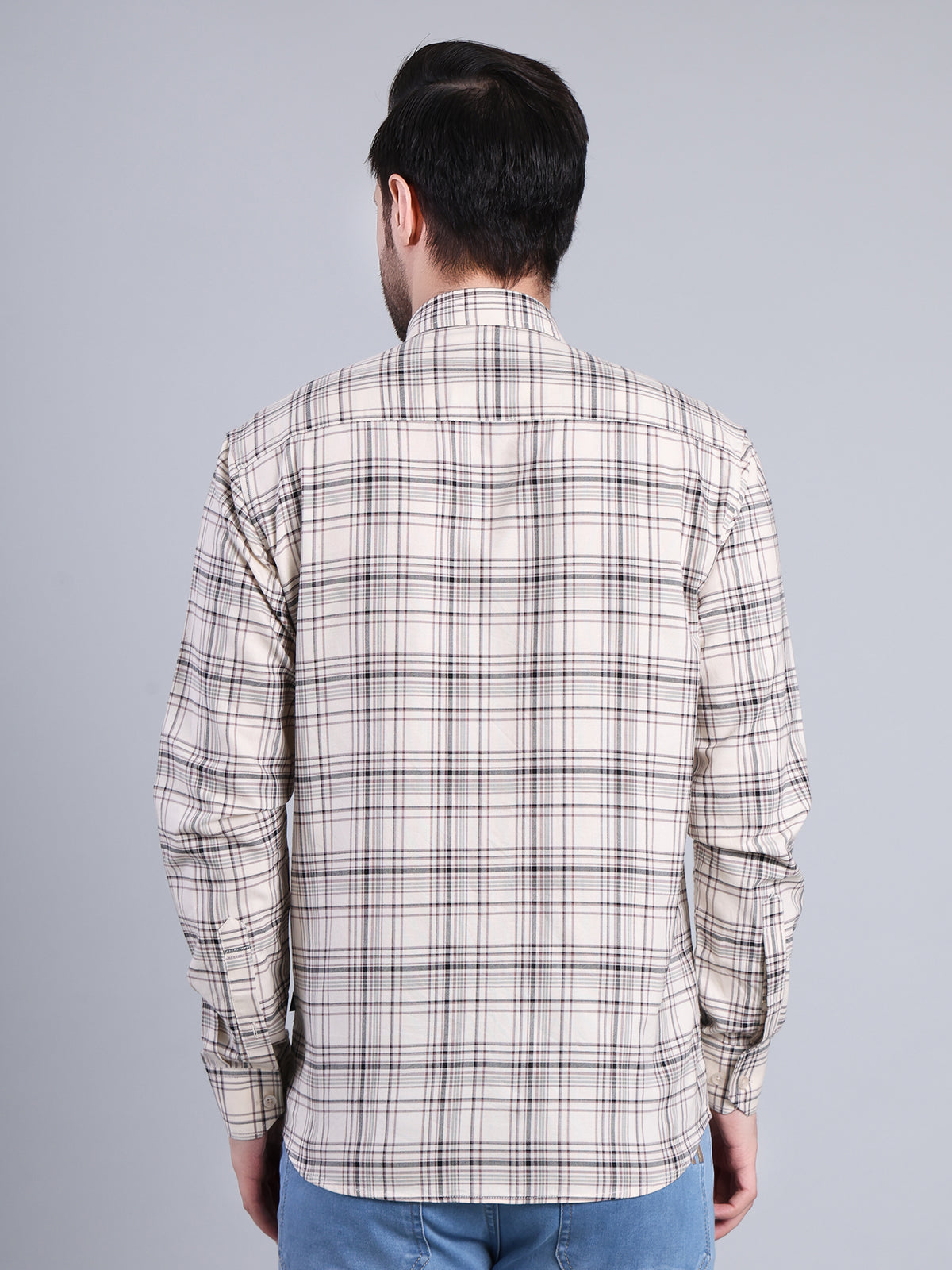 Stylox Men's Regular Fit Double Chest Pocket Check Casual Shirt (Off White)