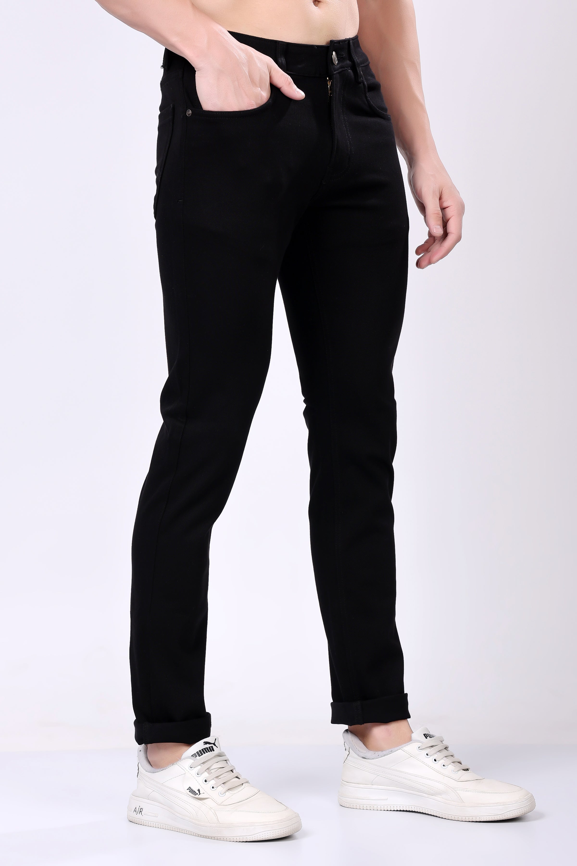 Stylox Men’s Slim Fit Mid-Rise Stretchable Denim Jeans (Black) - Stylox