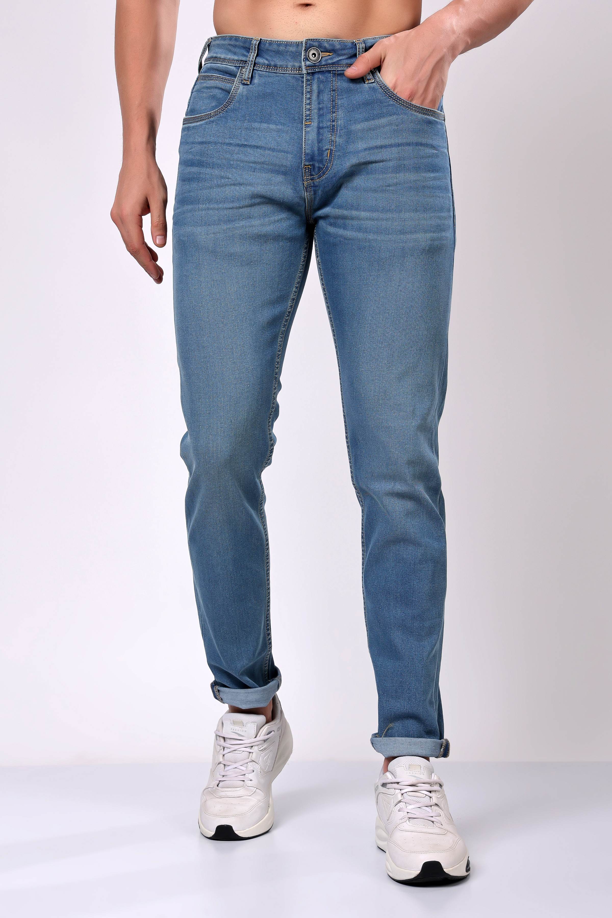 Stylox Slim Fit Denim Jeans - Sky Blue, - Stylox