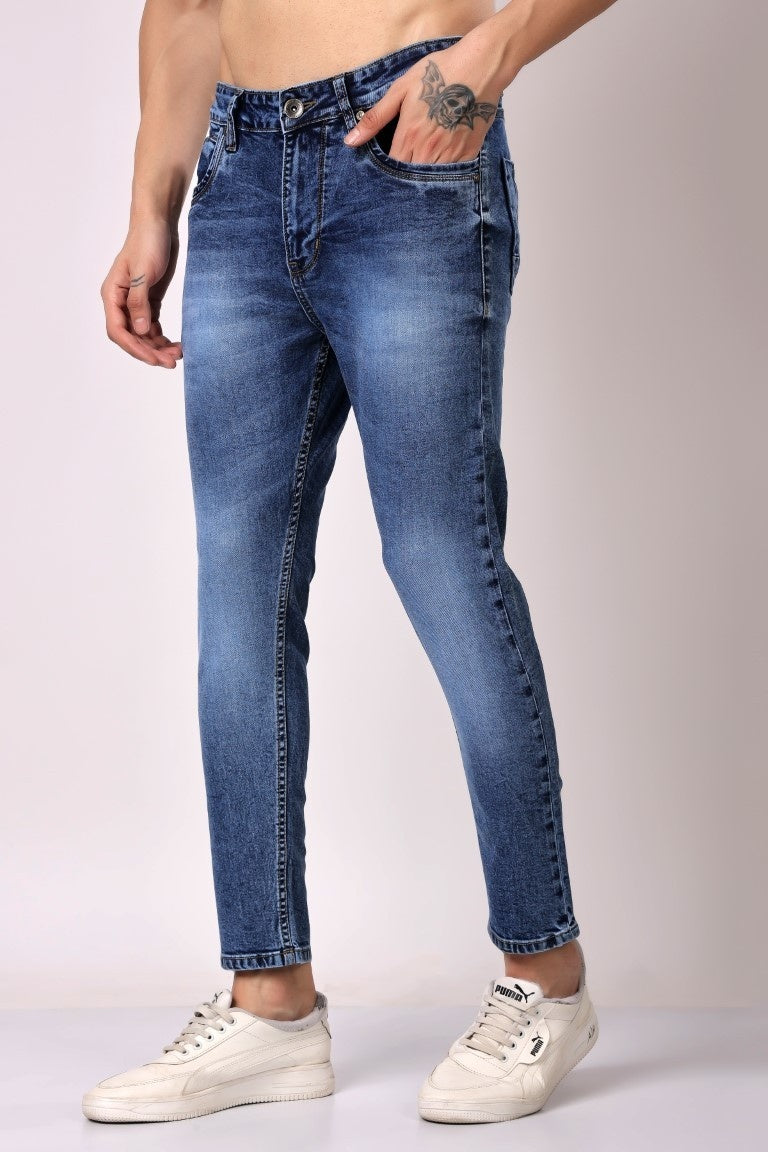 STYLOX Men’s Dark Blue Ankle Fit Denim Jeans - Stylox