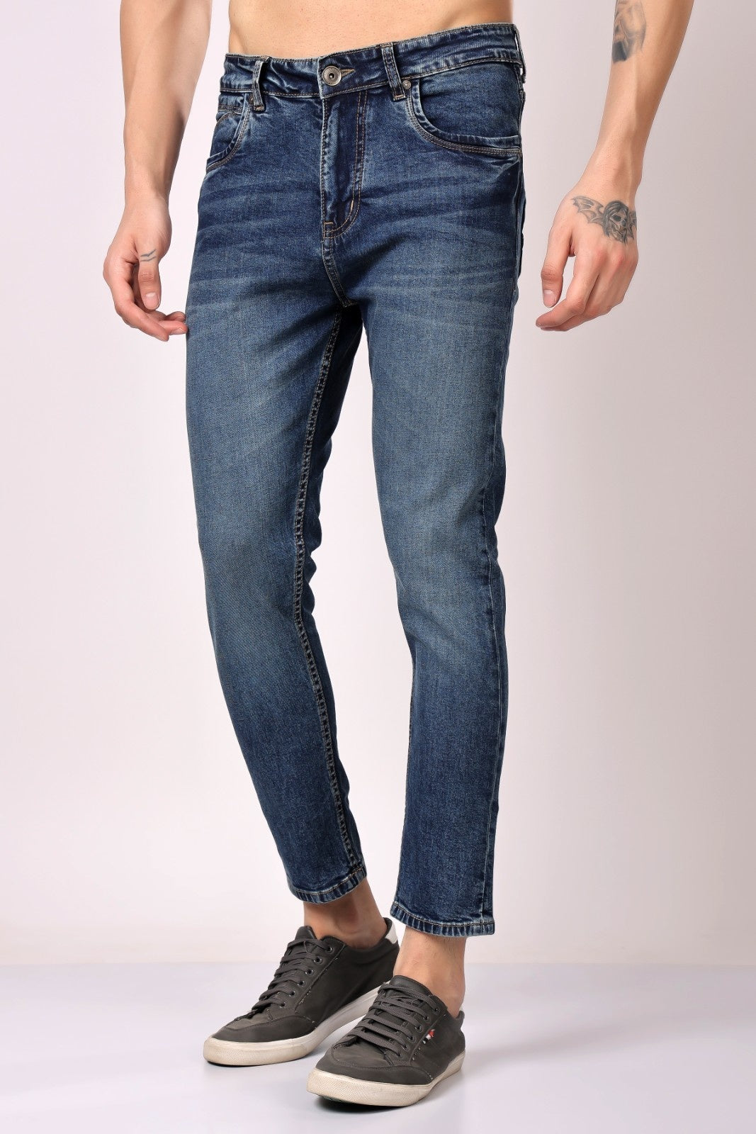 STYLOX Men’s Dark Blue Ankle Fit Jeans - Premium Denim,