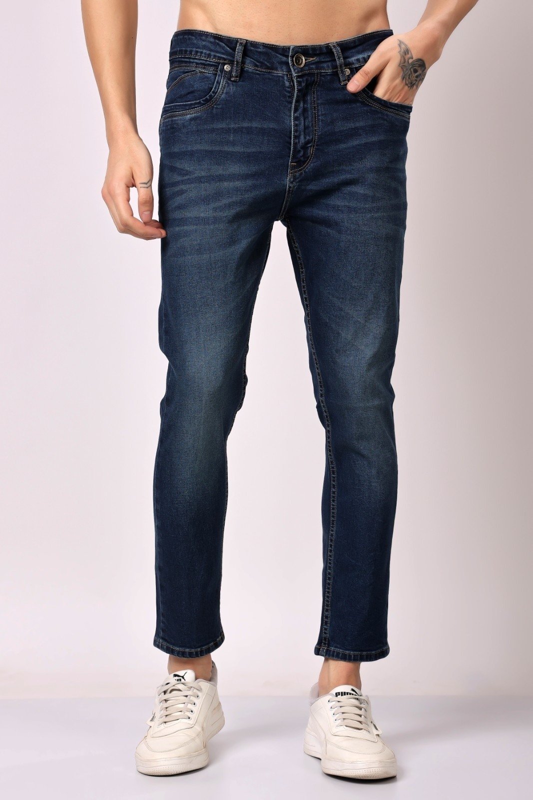STYLOX Menâ€™s Dark Blue Ankle Fit Jeans - Premium Denim, - Stylox