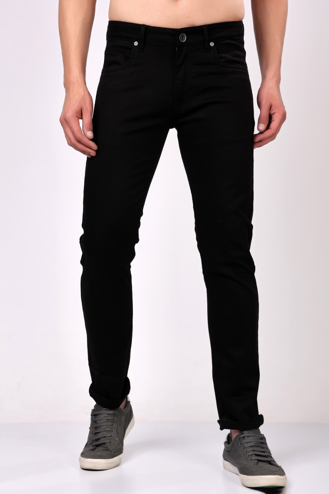 Stylox Men's Slim Fit Mid-Rise Solid Denim Jeans (Black) - Stylox