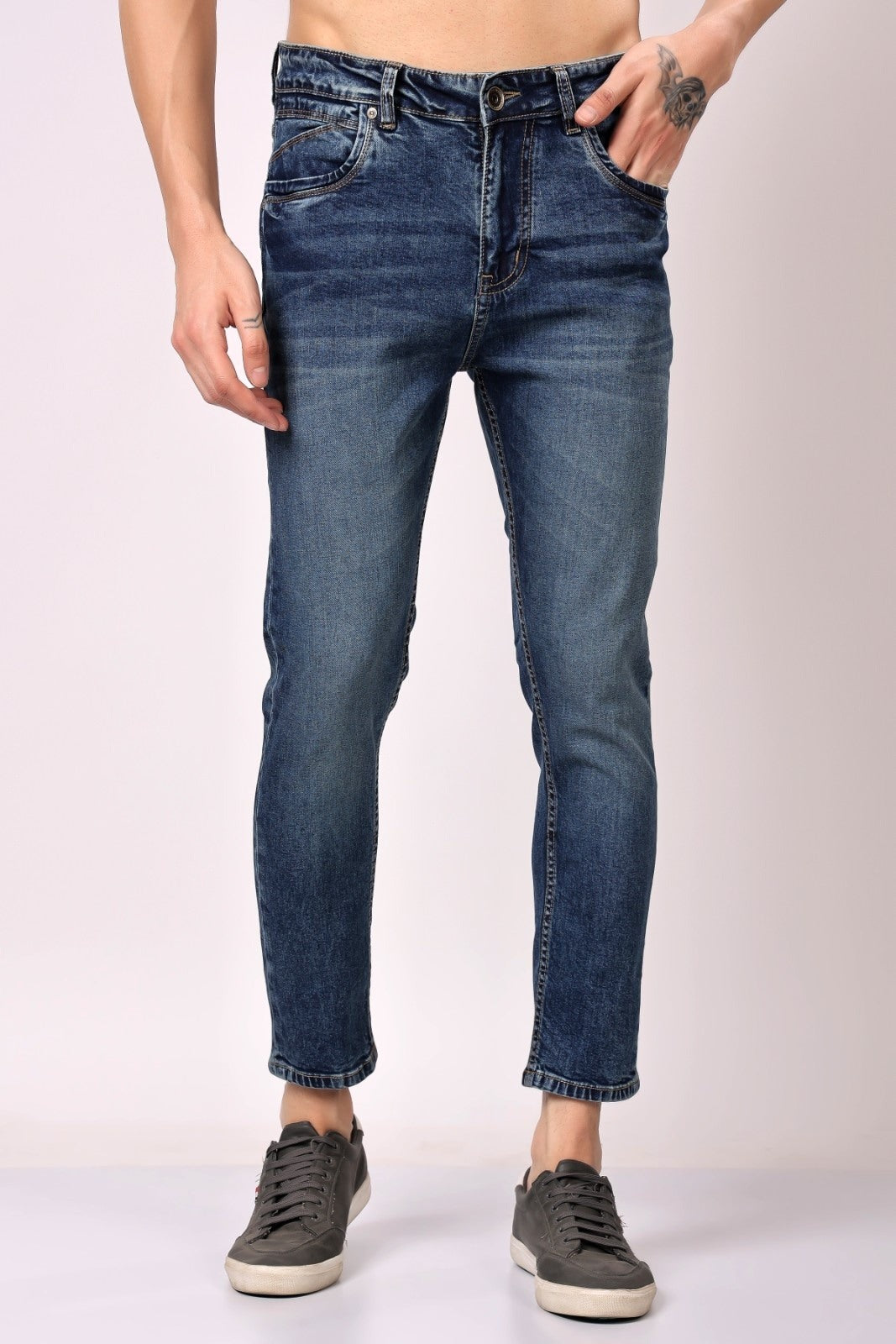 STYLOX Men’s Dark Blue Ankle Fit Jeans - Premium Denim,