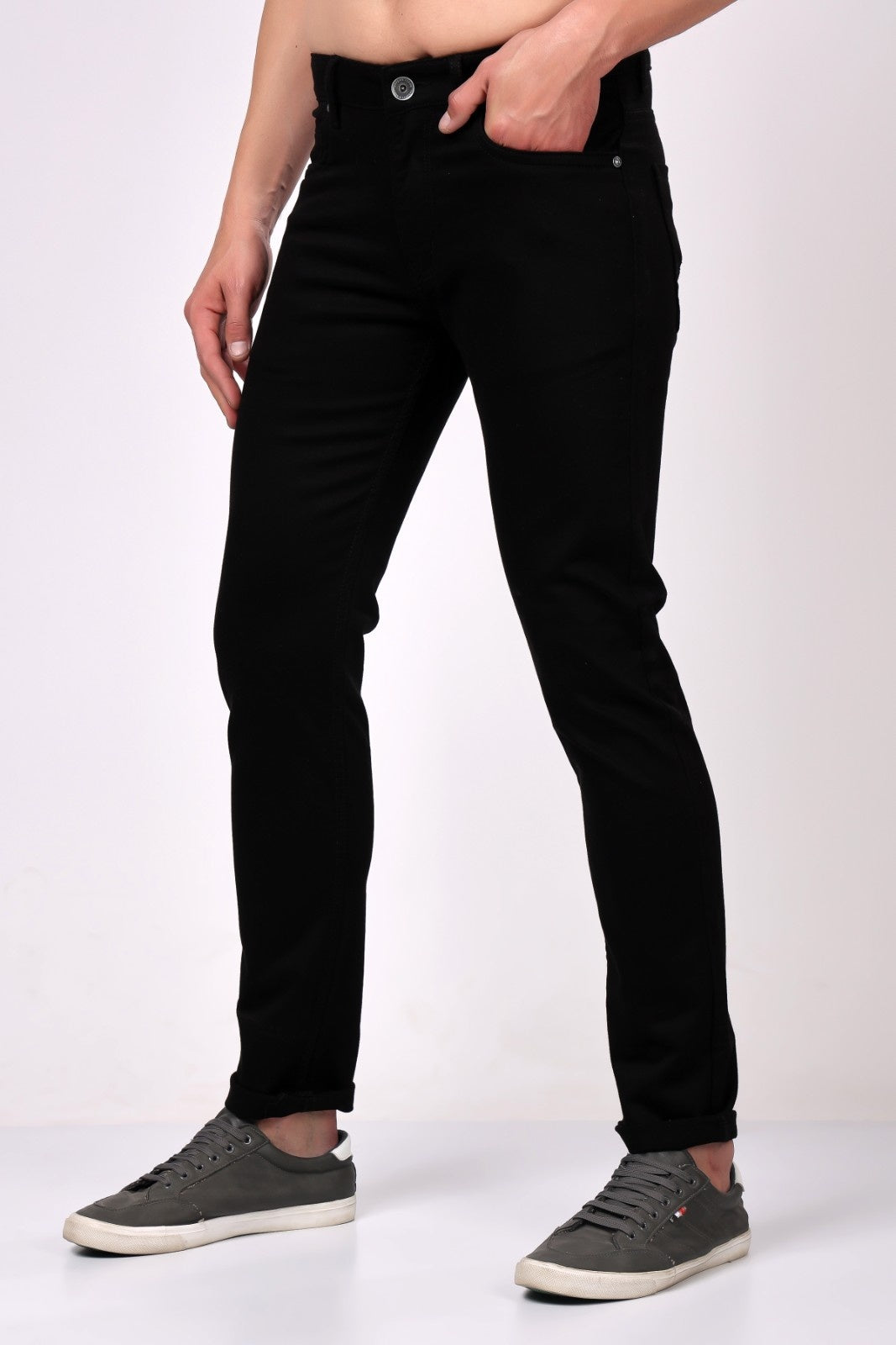 Stylox Men's Slim Fit Mid-Rise Solid Denim Jeans (Black) - Stylox