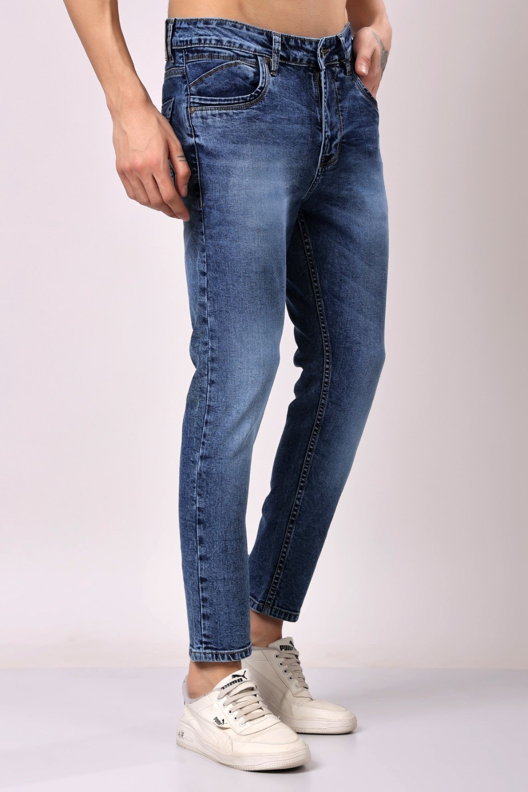 STYLOX Men’s Dark Blue Ankle Fit Denim Jeans - Stylox