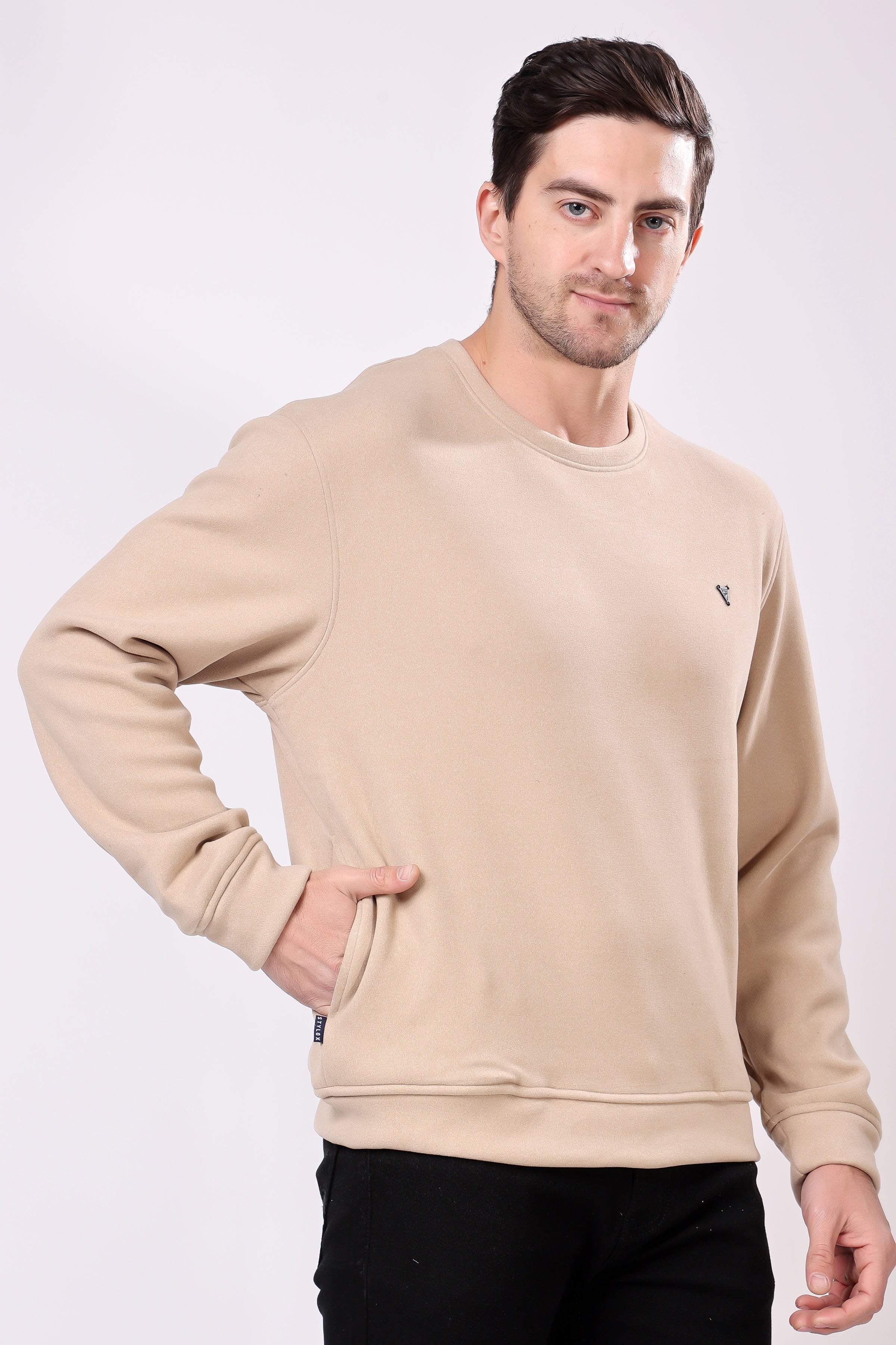 STYLOX Cotton Crew Neck Solid Sweatshirt For Men - Stylox