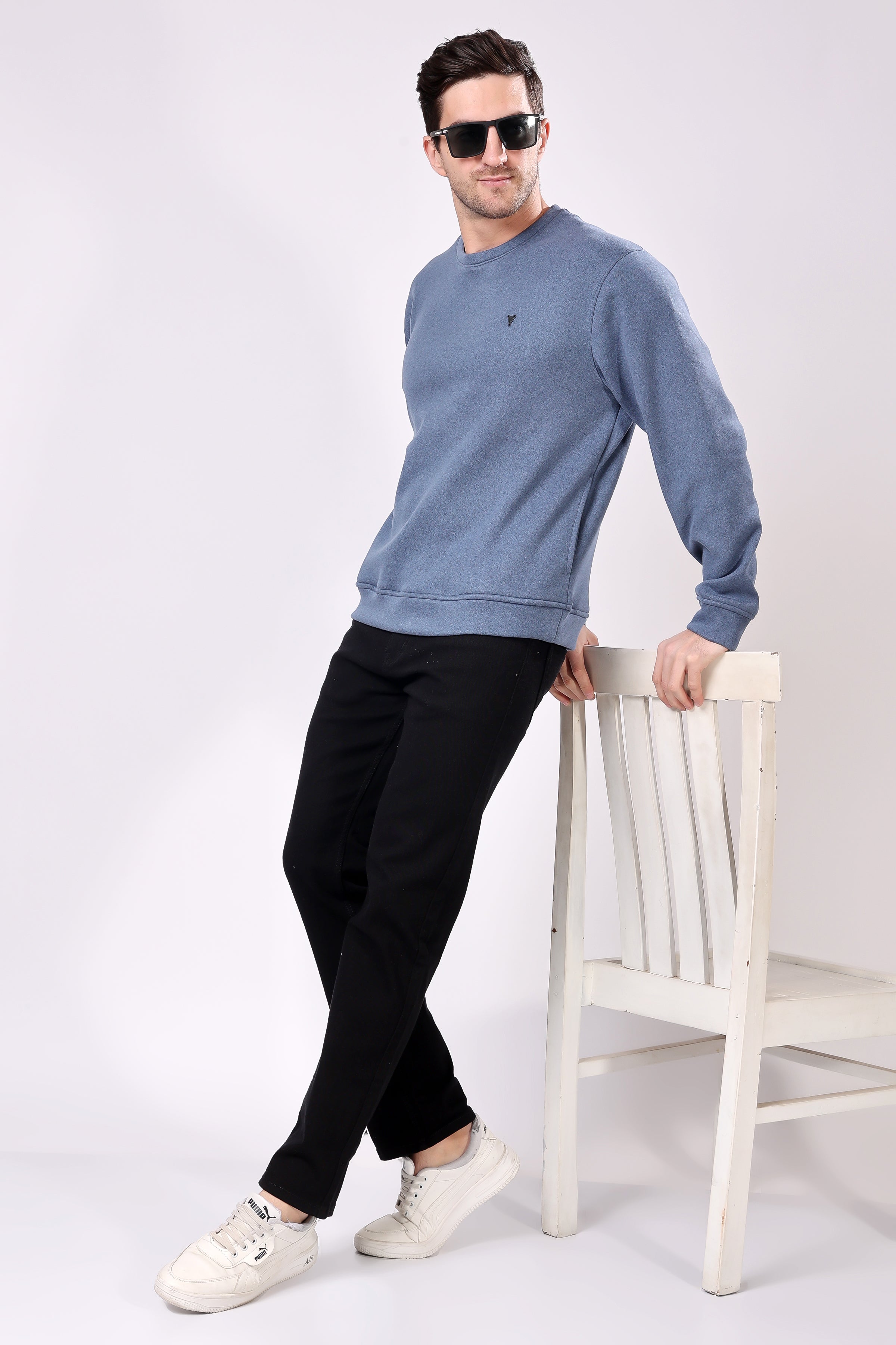 STYLOX Cotton Crew Neck Solid Sweatshirt For Men - Stylox