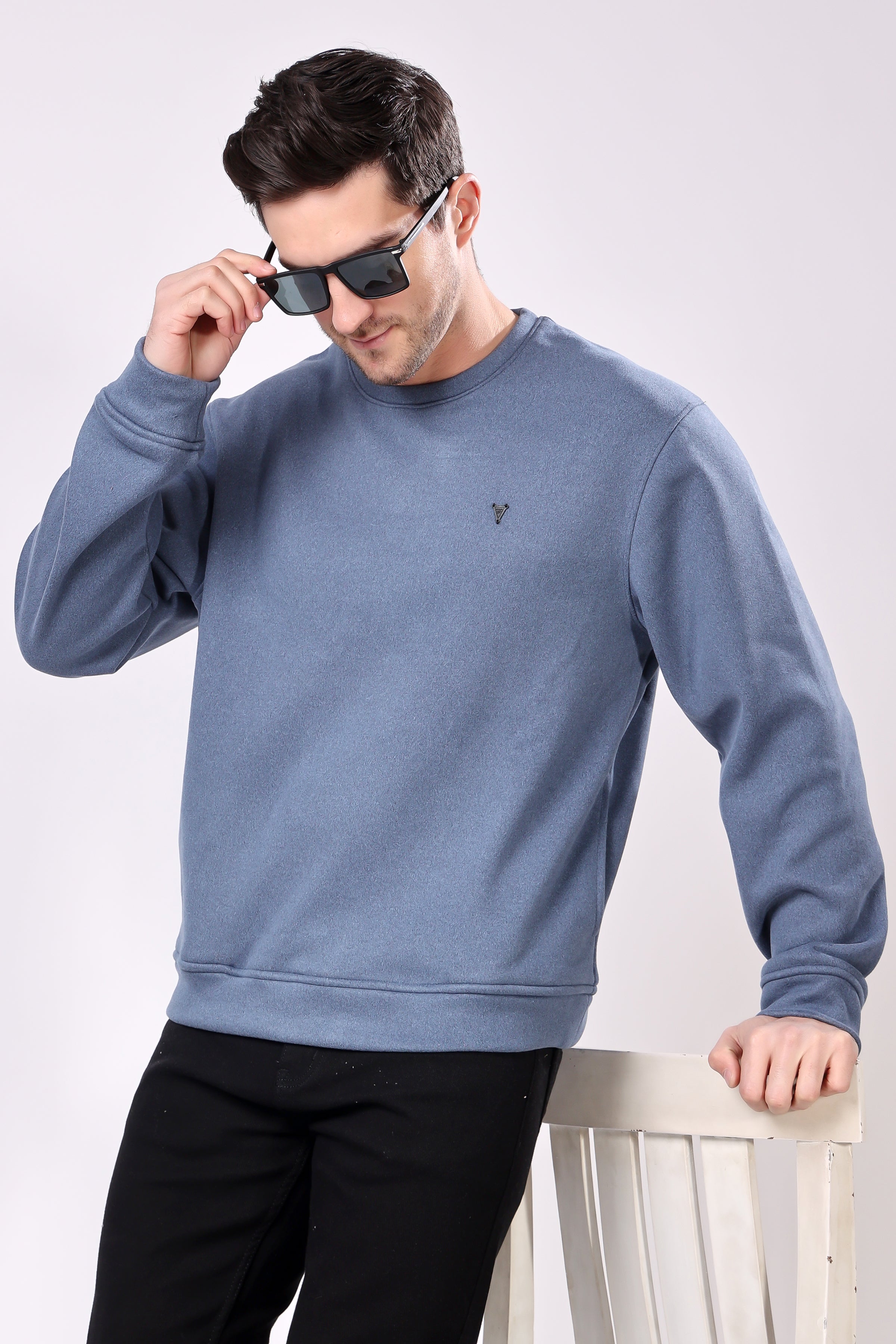 STYLOX Cotton Crew Neck Solid Sweatshirt For Men - Stylox