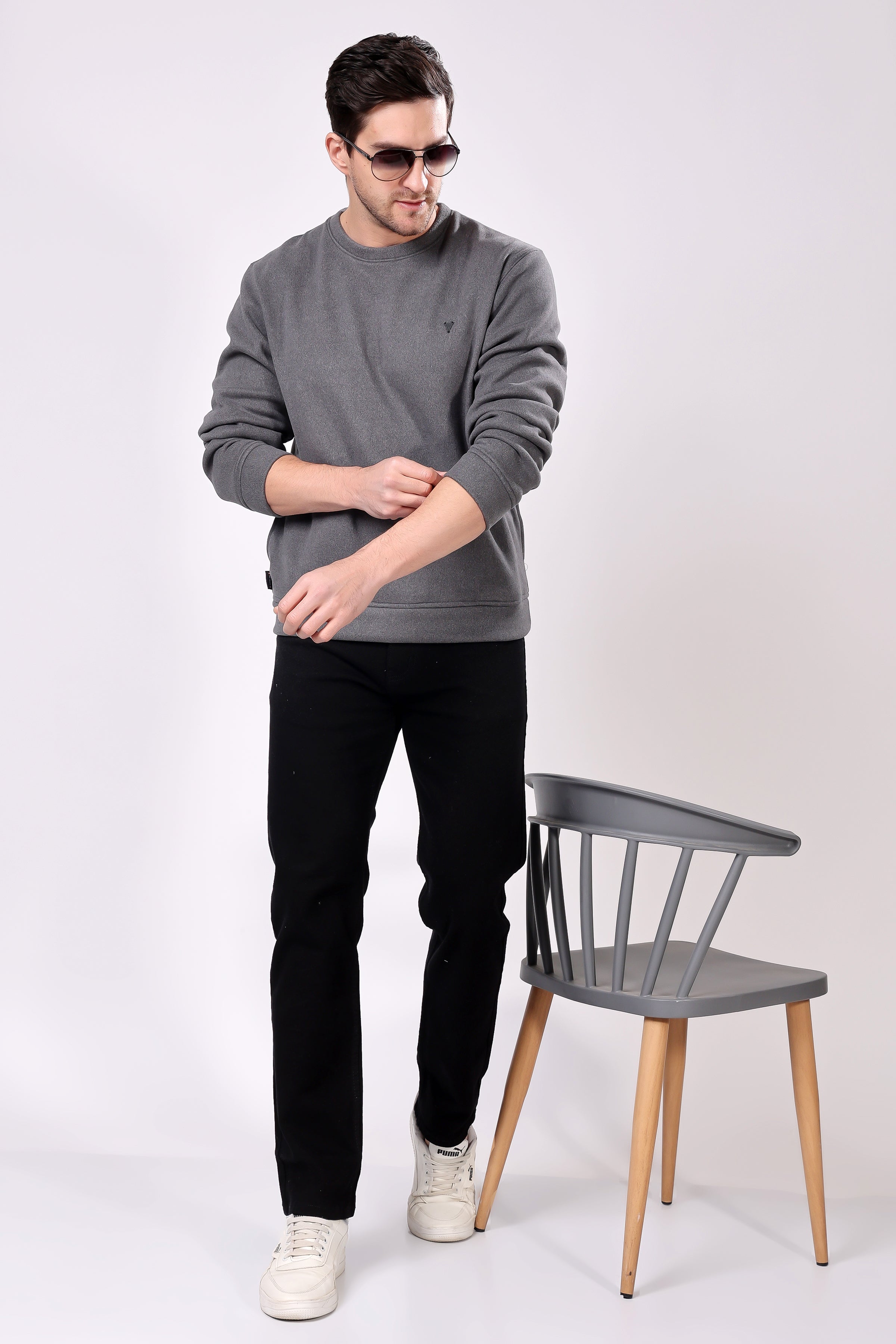 STYLOX Cotton Crew Neck Solid Sweatshirt For Men - Stylox