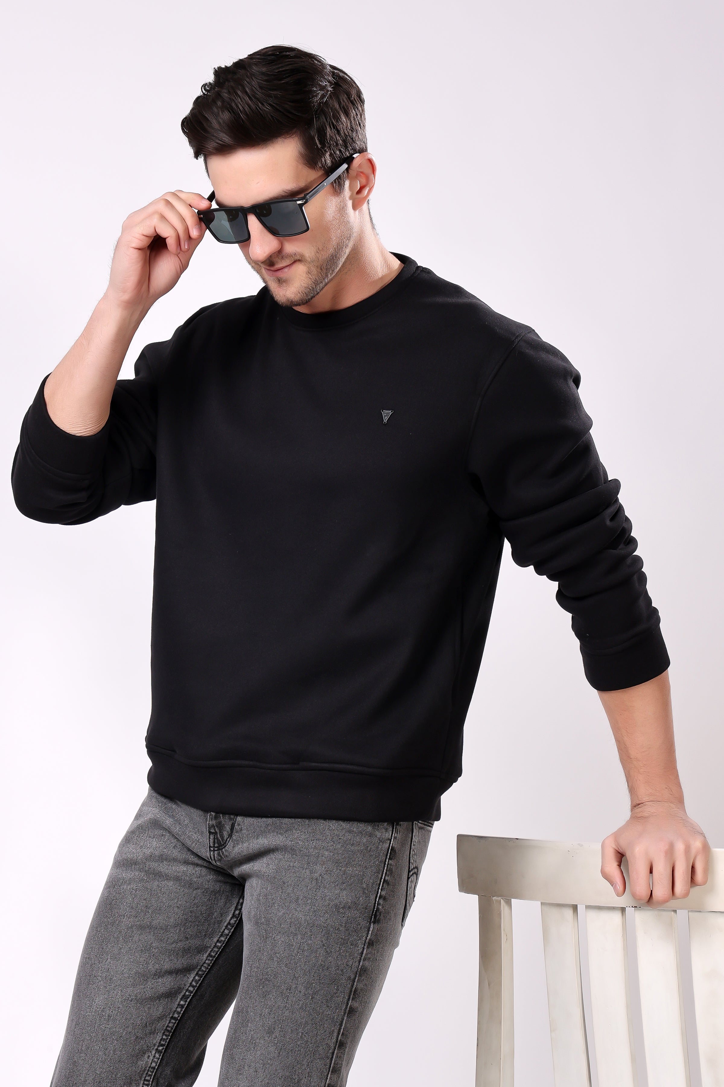 STYLOX Cotton Crew Neck Solid Sweatshirt For Men - Stylox